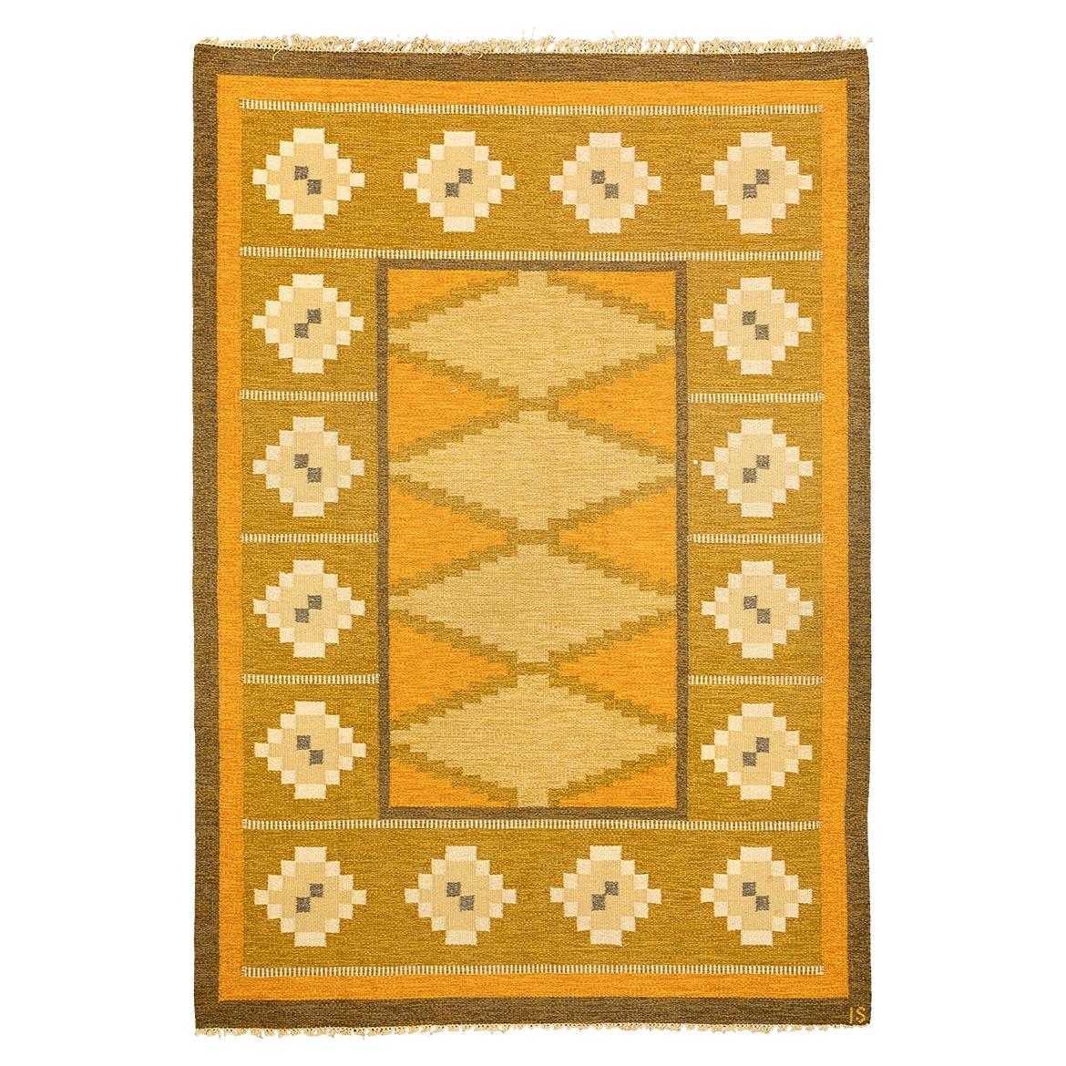 Swedish Rug Flat-weave By Ingegerd Silow For Sale