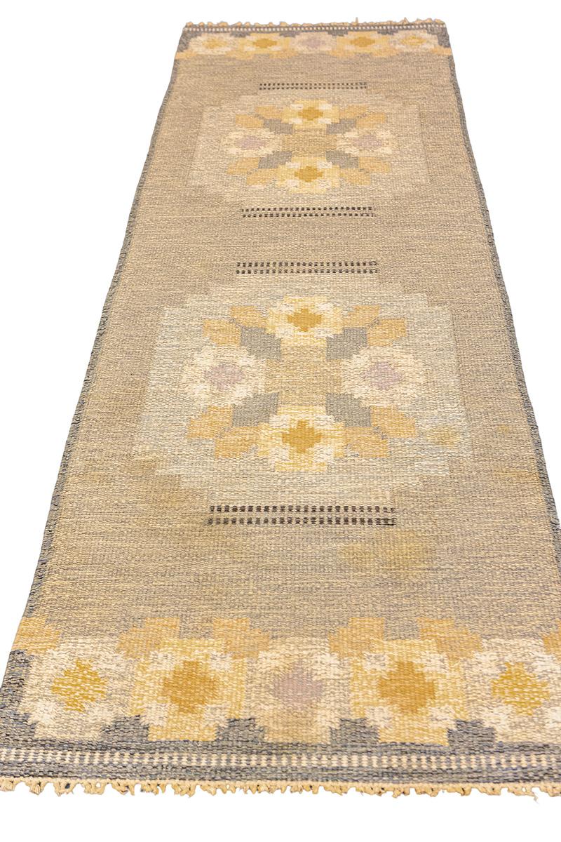 Swedish Rug Flat-weave – Minimalist Floral Design  253 × 81 cm

This elegant Swedish rug embodies minimalist Nordic aesthetics with a soft, serene palette and a delicately structured floral motif. Measuring 253 × 81 cm, this handwoven piece is ideal