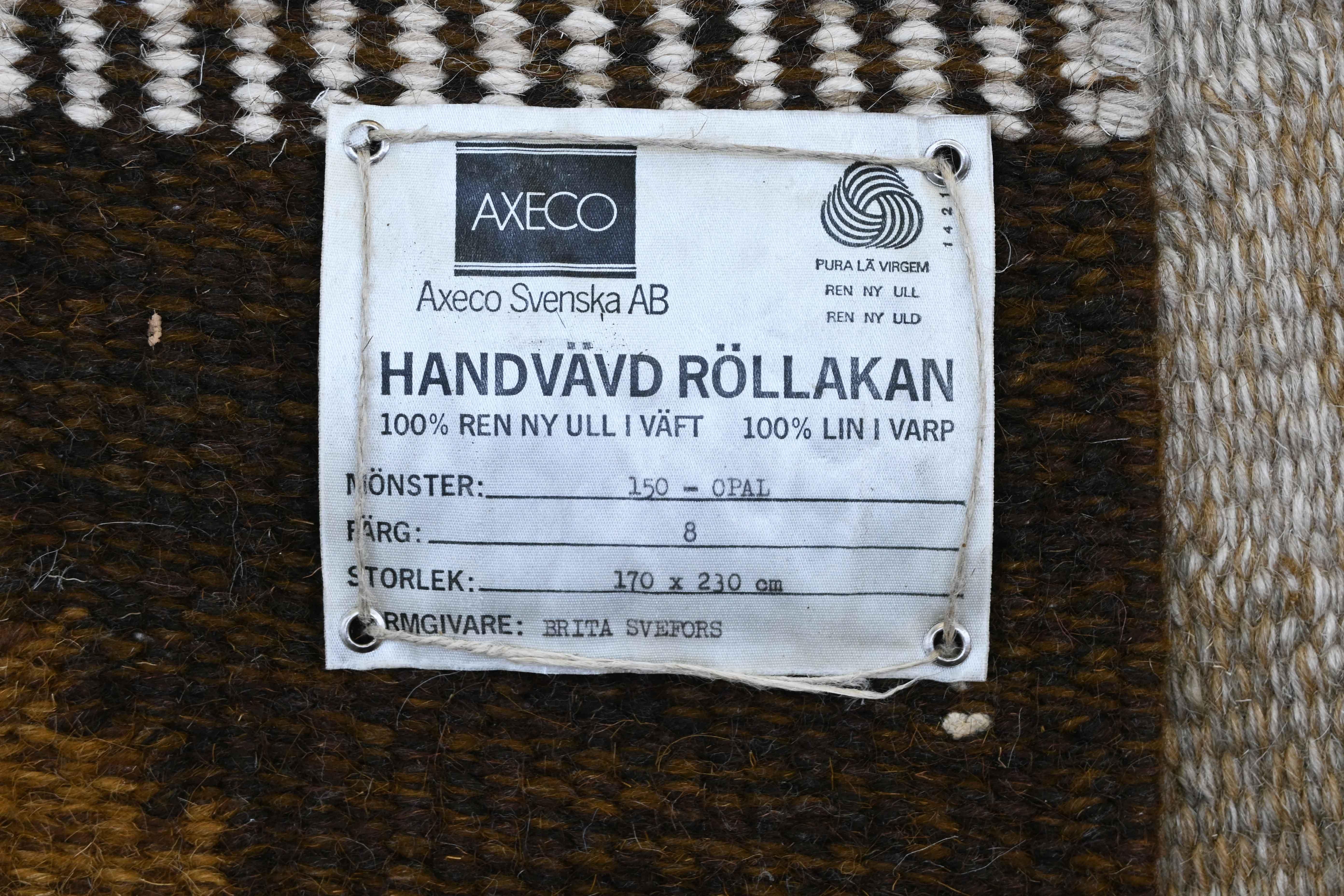 Tissé à la main Tapis suédois, modèle OPAL - Fabrication AXECO SVENSKA - 170 x 230 - No. 1568 en vente