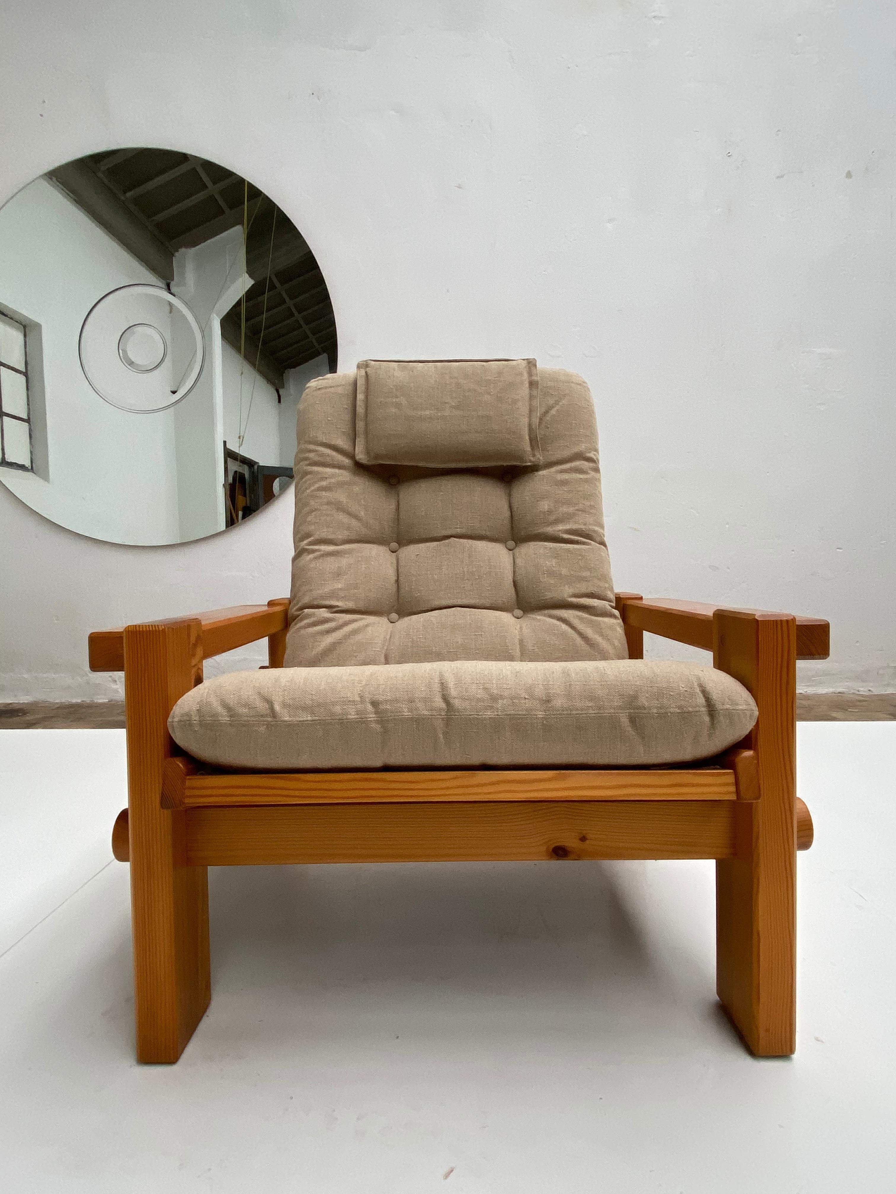 Yngve Eckstrom for Swedese Solid Pine & Canvas Lounge Chair Sweden 1970's For Sale 4
