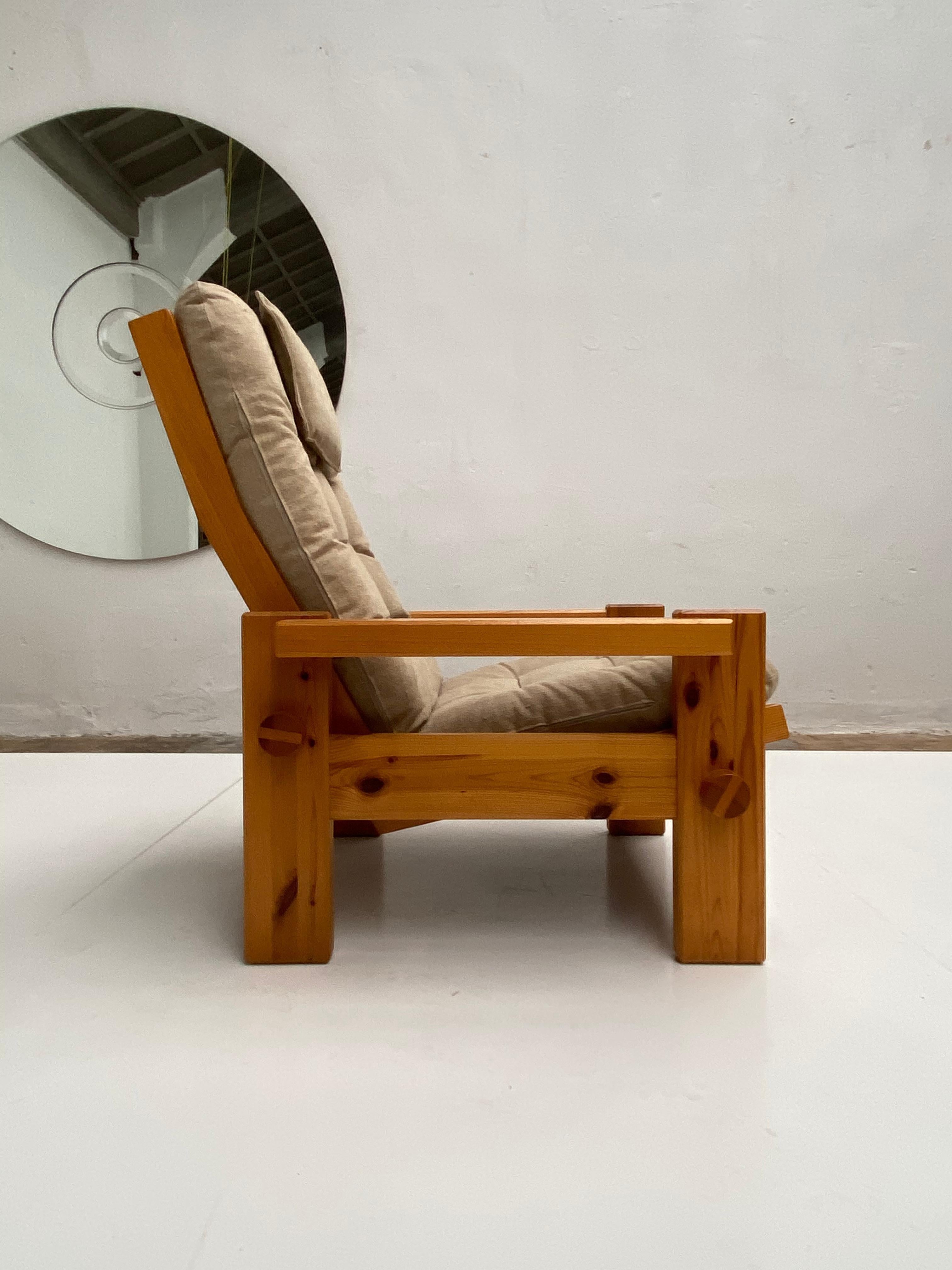 Yngve Eckstrom for Swedese Solid Pine & Canvas Lounge Chair Sweden 1970's For Sale 7