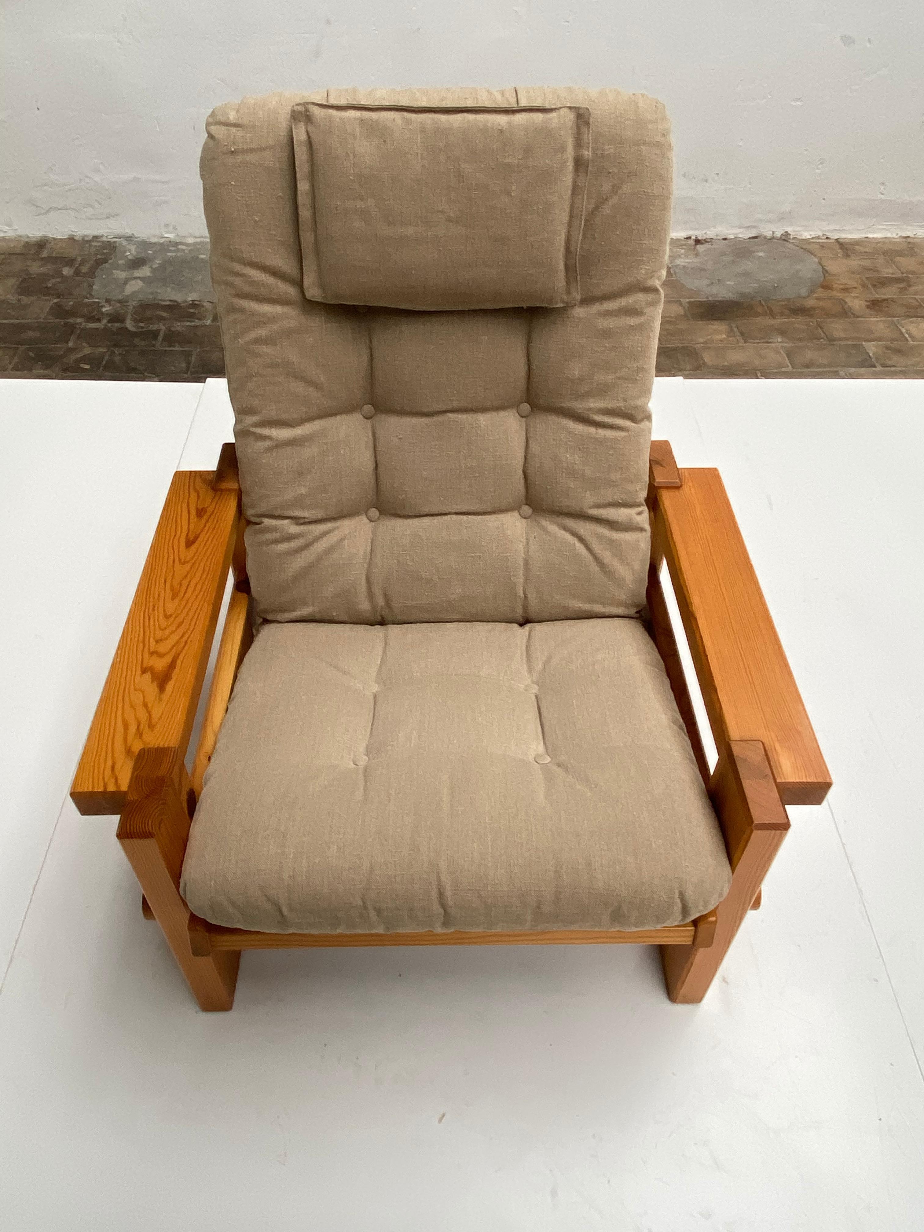 Yngve Eckstrom for Swedese Solid Pine & Canvas Lounge Chair Sweden 1970's In Good Condition For Sale In Bergen op Zoom, NL