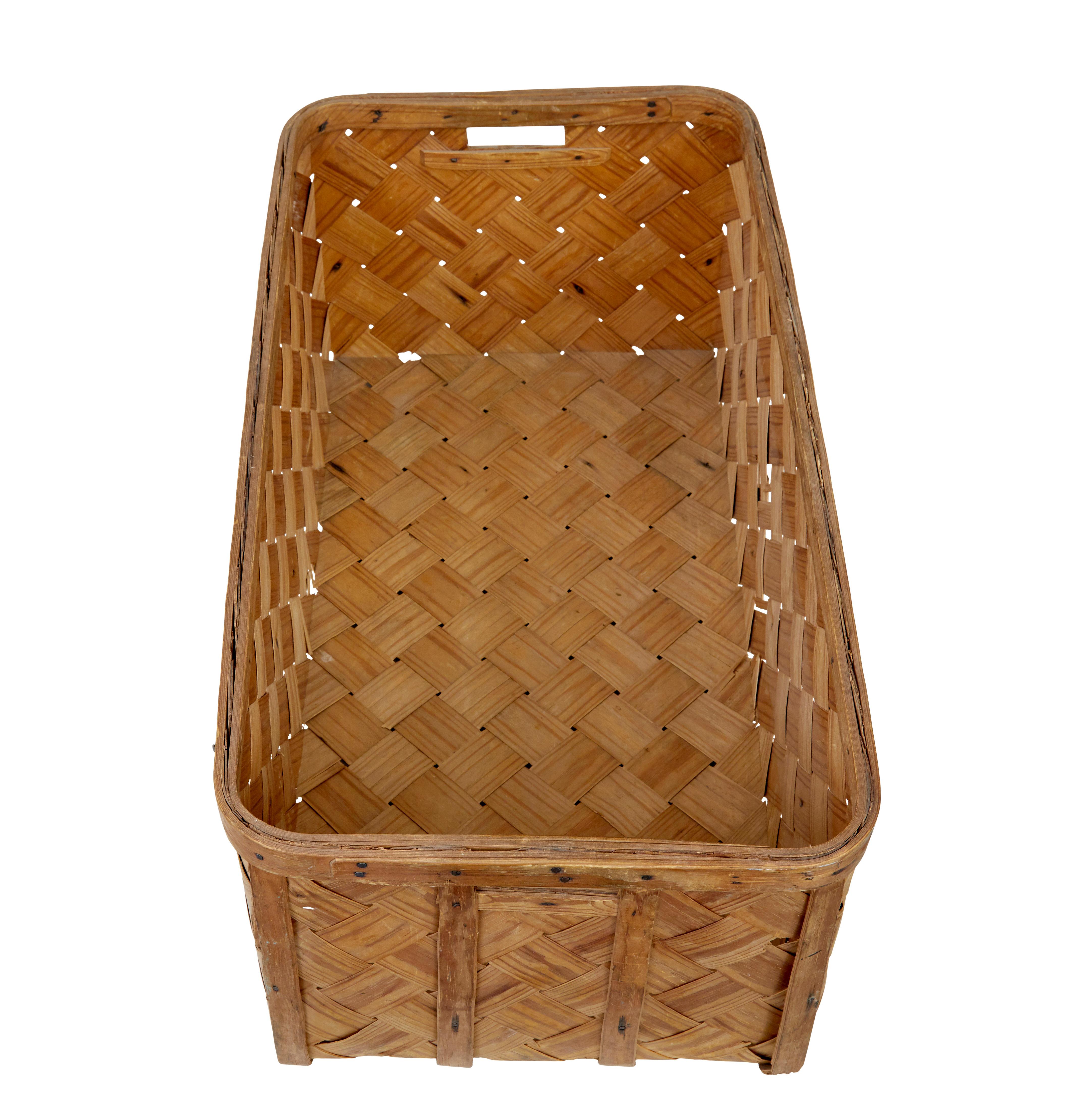 19th Century Swedish rustic 19th century pine woven basket For Sale