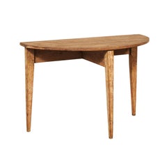 Swedish Rustic Antique Wooden Demi-Lune Console Table