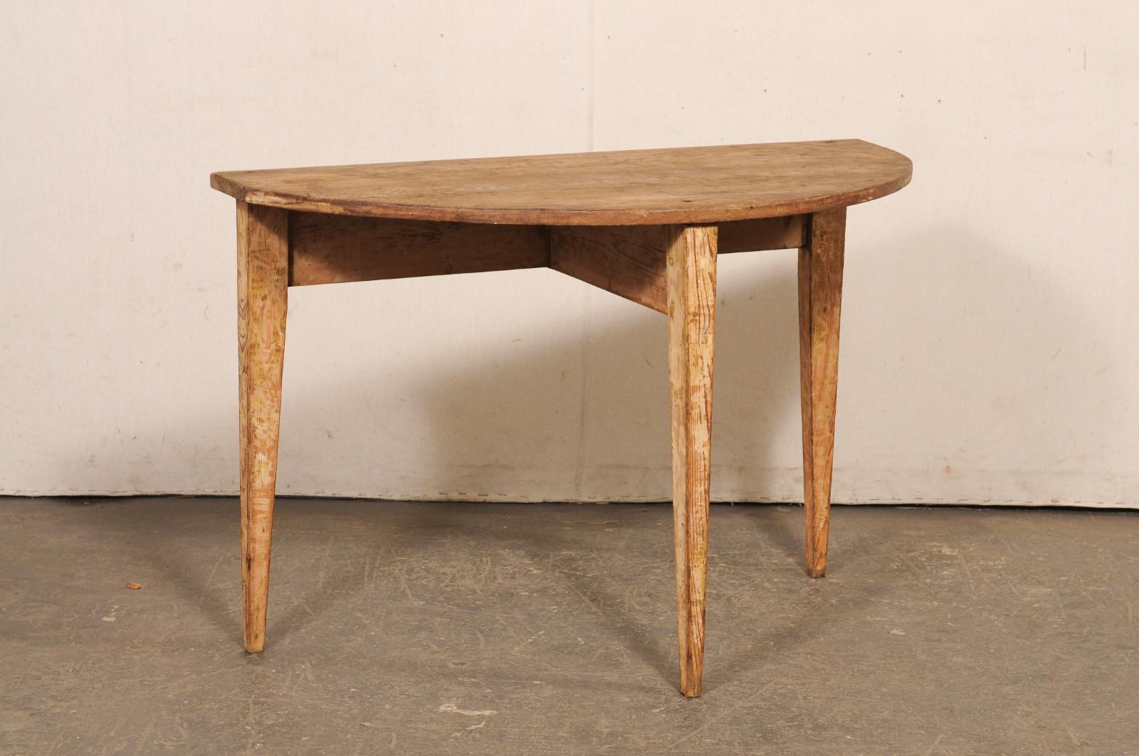Swedish Rustic Antique Wooden Demi-Lune Console Table In Good Condition For Sale In Atlanta, GA