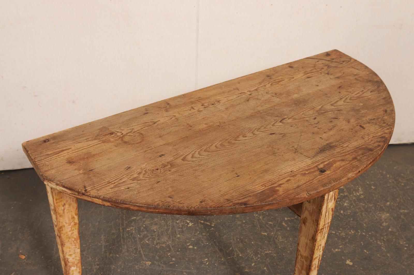 Swedish Rustic Antique Wooden Demi-Lune Console Table For Sale 1