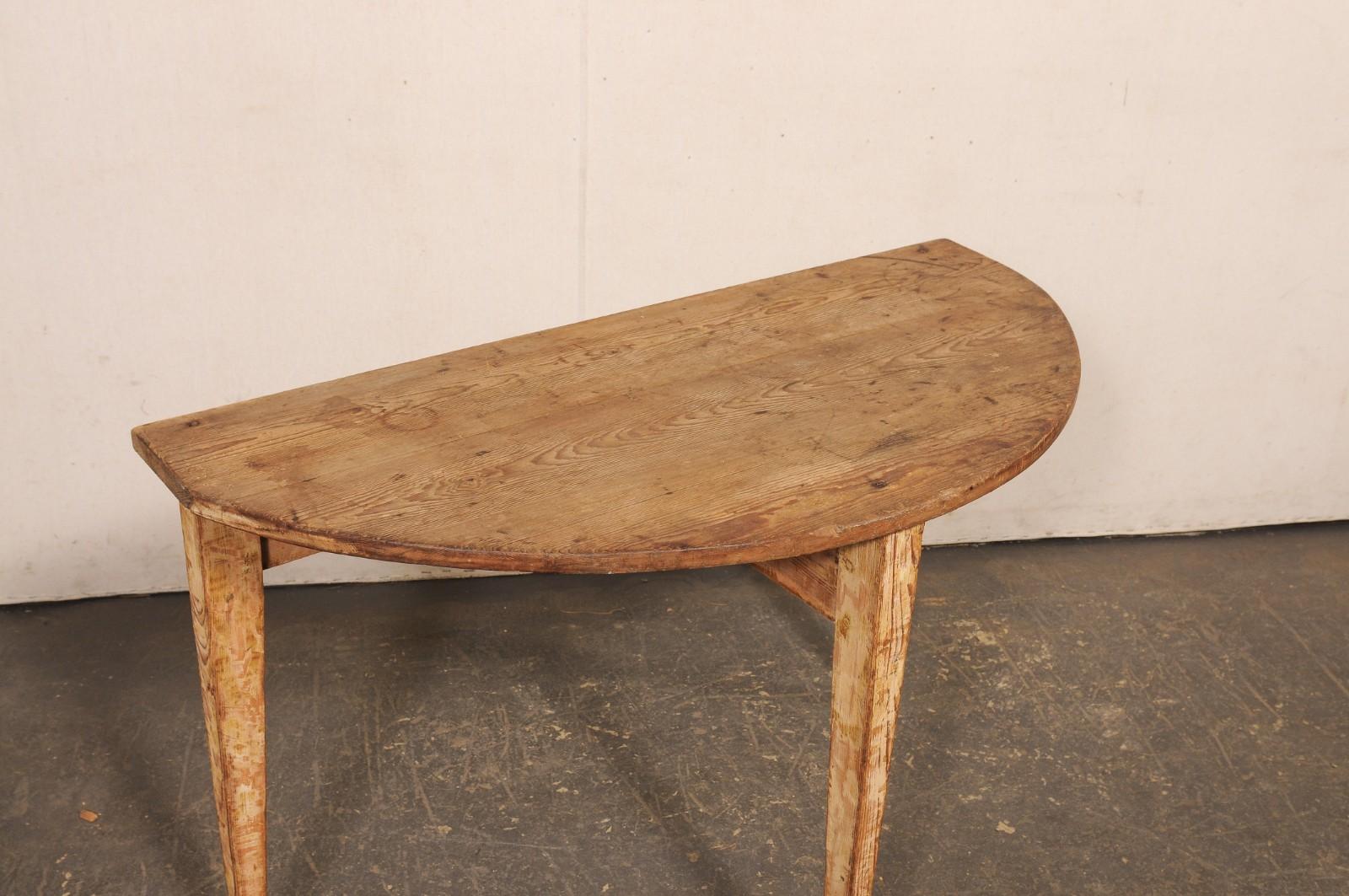 Swedish Rustic Antique Wooden Demi-Lune Console Table For Sale 2