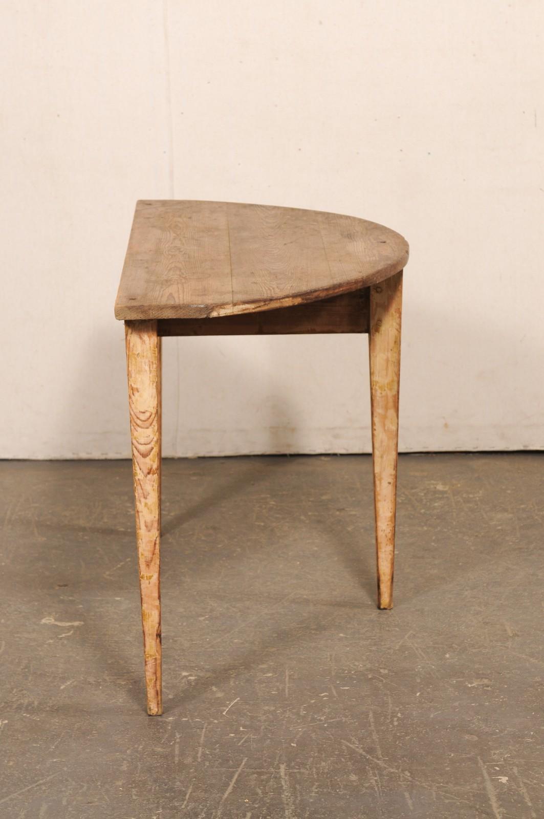 Swedish Rustic Antique Wooden Demi-Lune Console Table For Sale 3