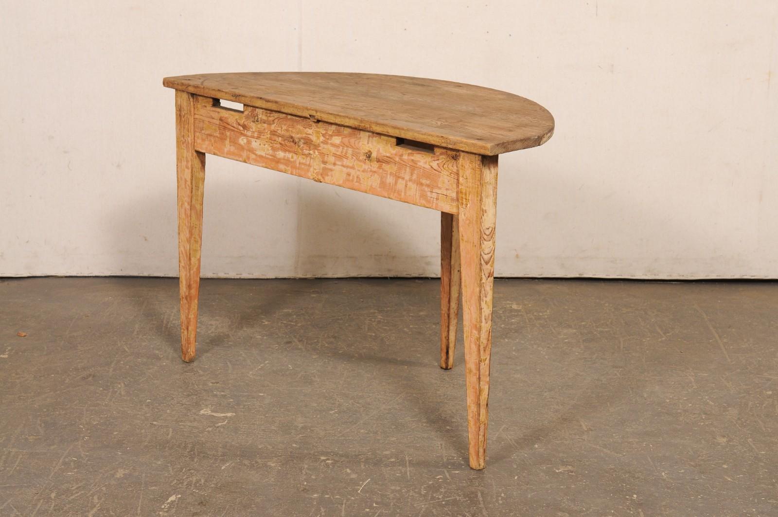 Swedish Rustic Antique Wooden Demi-Lune Console Table For Sale 4