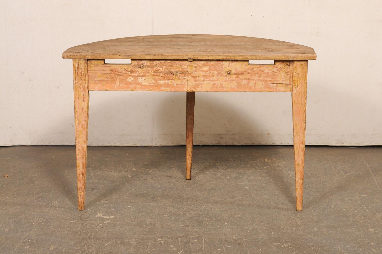 Swedish Rustic Antique Wooden Demi-Lune Console Table For Sale 5