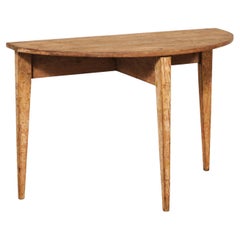 Swedish Rustic Antique Wooden Demi-Lune Console Table