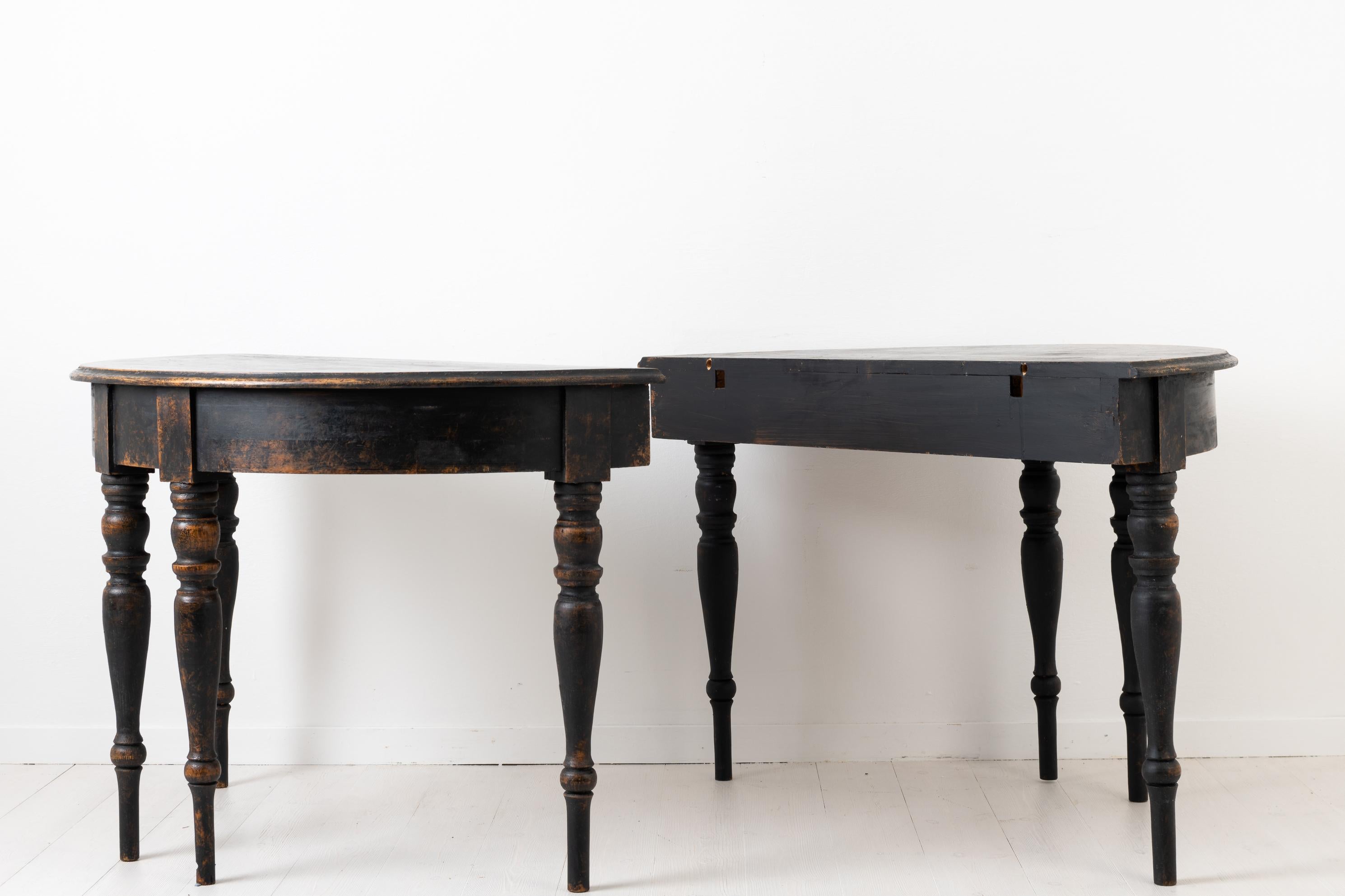 Hand-Crafted Swedish Rustic Black Demilune Tables
