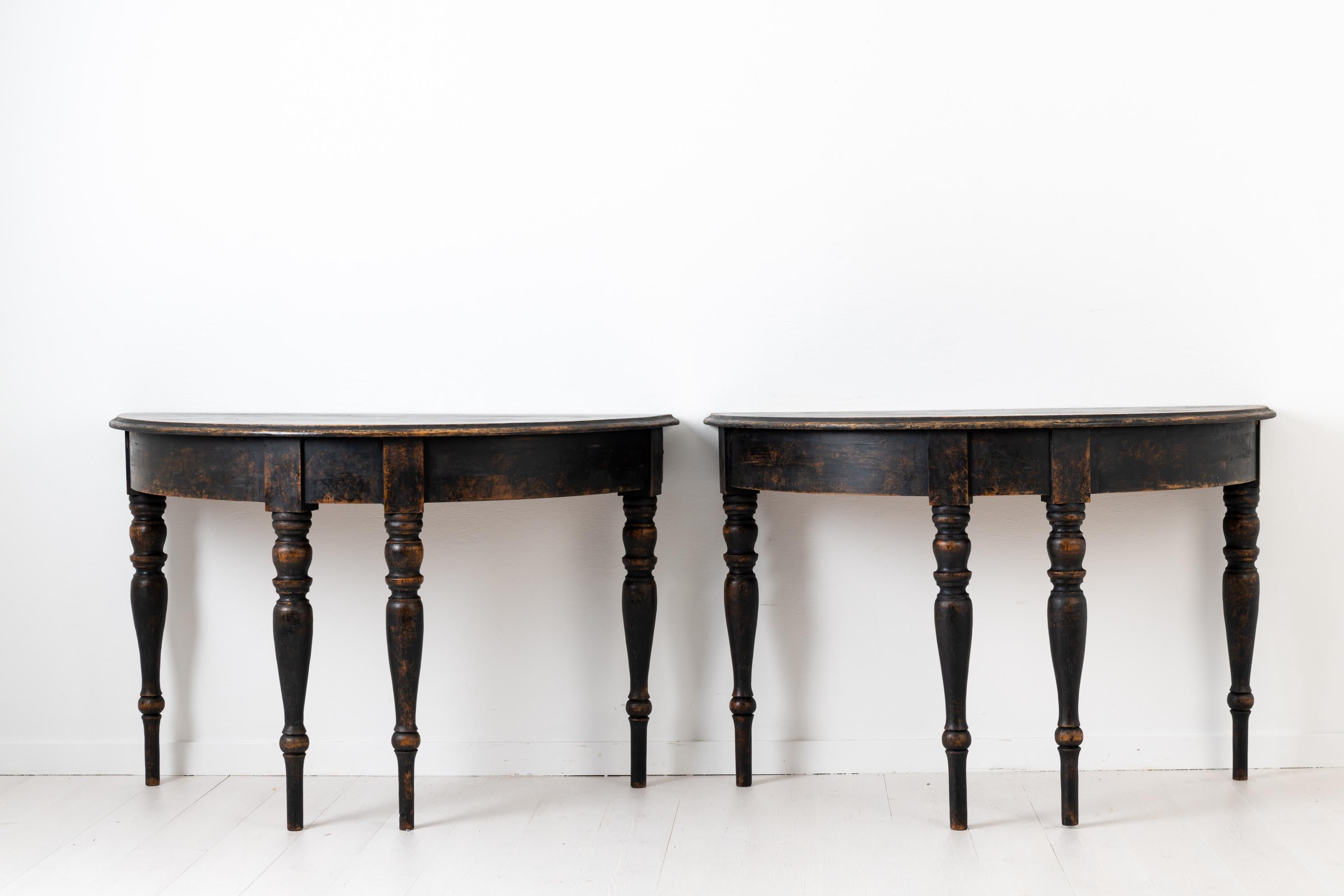 Swedish Rustic Black Demilune Tables In Good Condition In Kramfors, SE