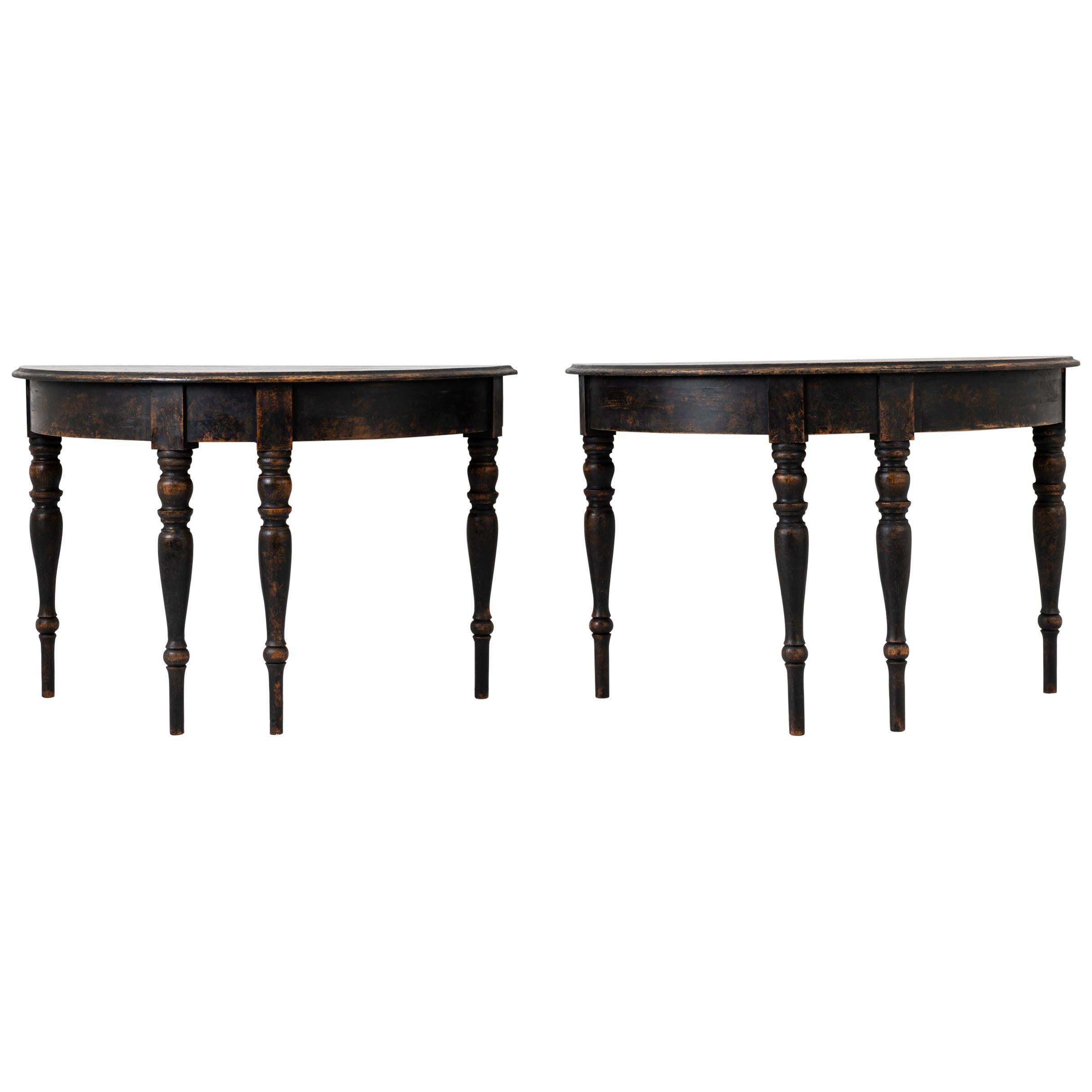 Swedish Rustic Black Demilune Tables