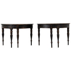 Swedish Rustic Black Demilune Tables