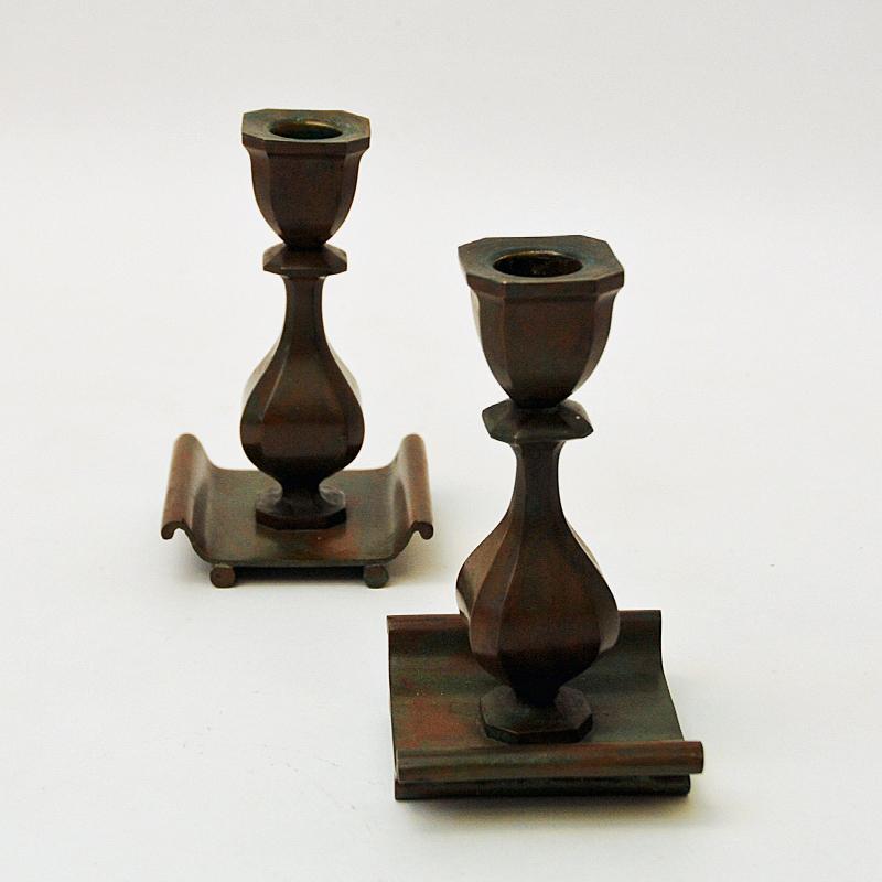 Mid-20th Century Swedish Rustic Bronze Candleholder Pair by Sune Bäckström 1930s For Sale
