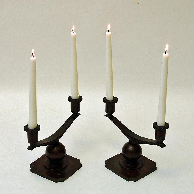 Swedish Rustic Pair of Bronze Candelabras by Sune Bäckström, 1930s In Good Condition In Stockholm, SE