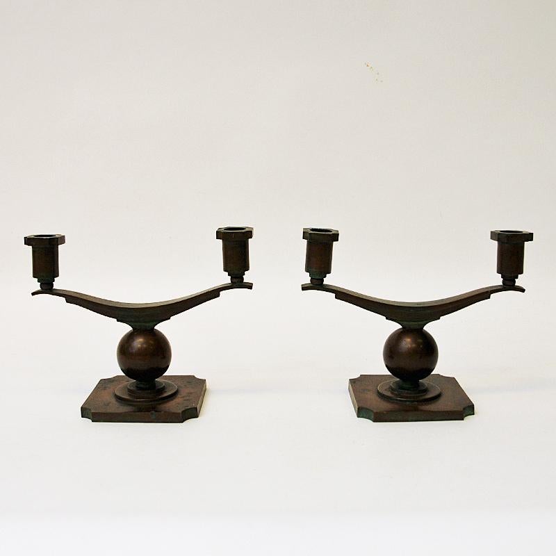 Swedish Rustic Pair of Bronze Candelabras by Sune Bäckström, 1930s 1