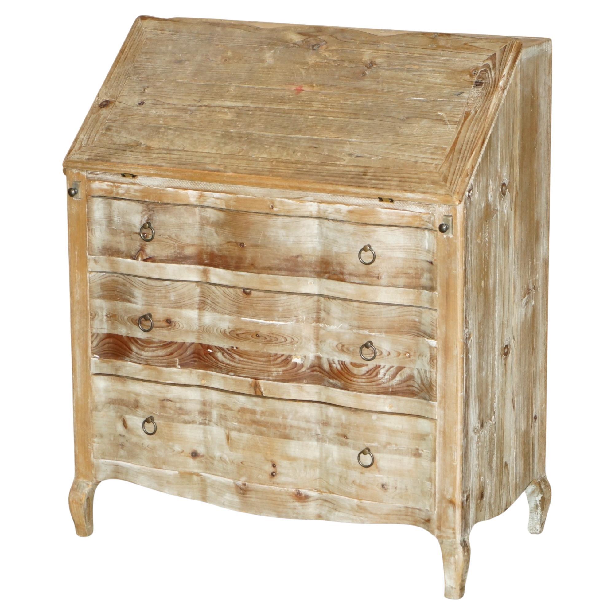 SWEDISH RUSTIC PiNE HAND PAINTED DROP FRONT BUREAU DESK CHEST OF DRAWERS For Sale