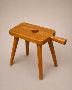 Swedish Rustic Pine Milking Stool with Heart Cut-Out, 1960s