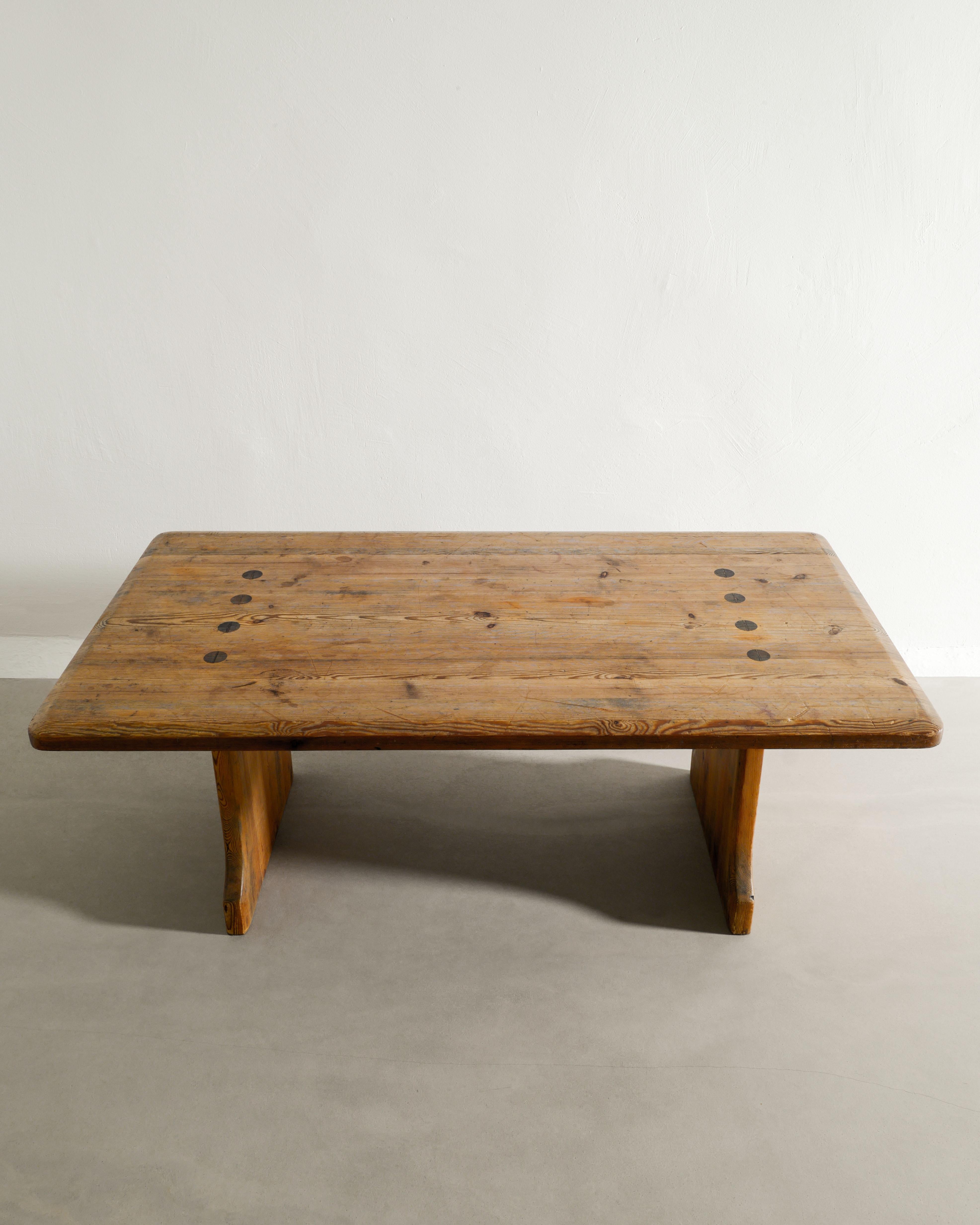 Mid-20th Century Swedish Rustic Wooden Cabin Coffee Sofa Table in Solid Pine Produced, 1930s For Sale