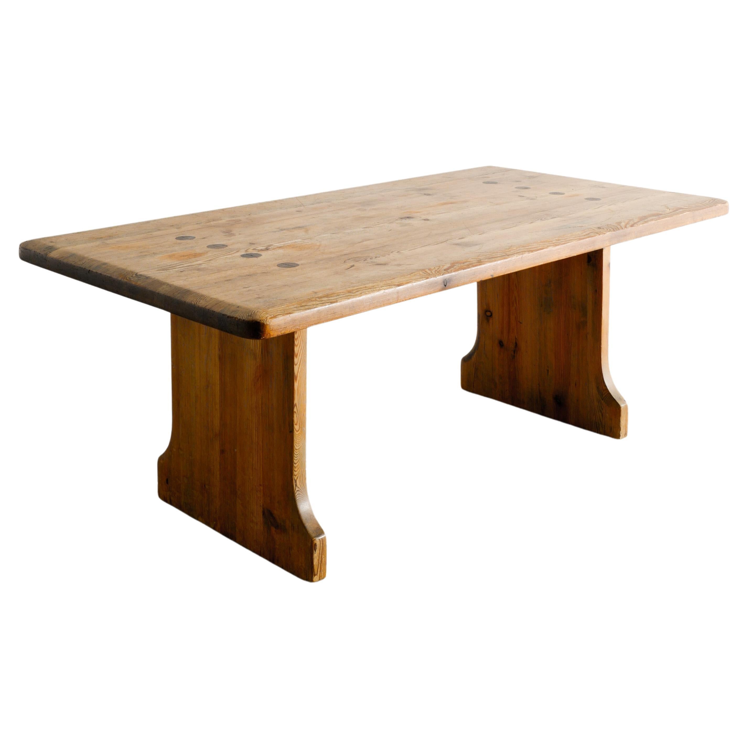 Swedish Rustic Wooden Cabin Coffee Sofa Table in Solid Pine Produced, 1930s  For Sale