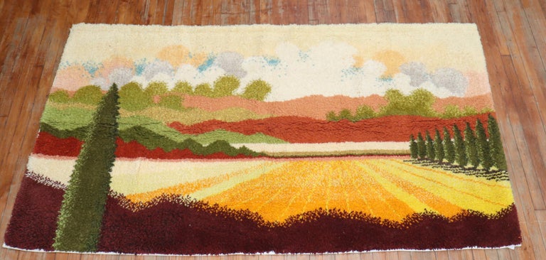 Swedish Rya Landscape Scenery Rug For Sale at 1stDibs