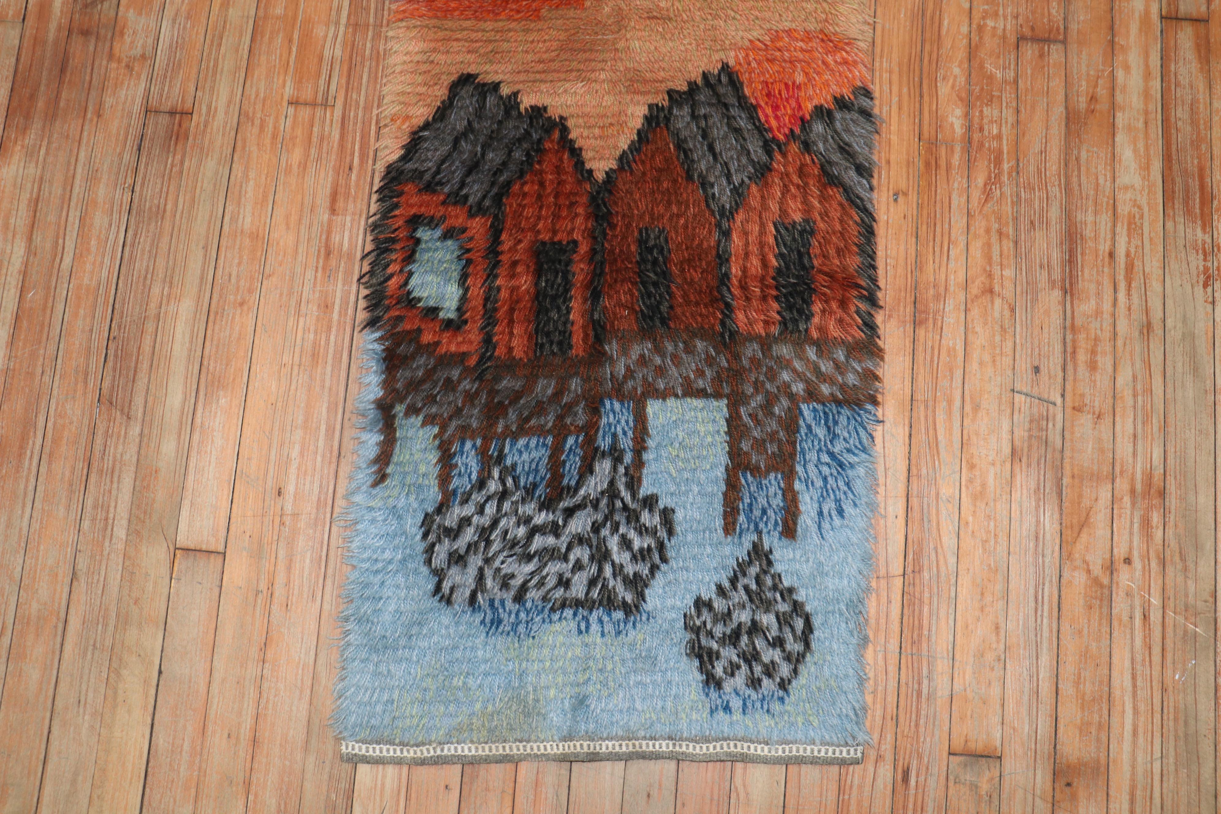 Swedish Rya Water Bungalow Mini Rug In Good Condition For Sale In New York, NY