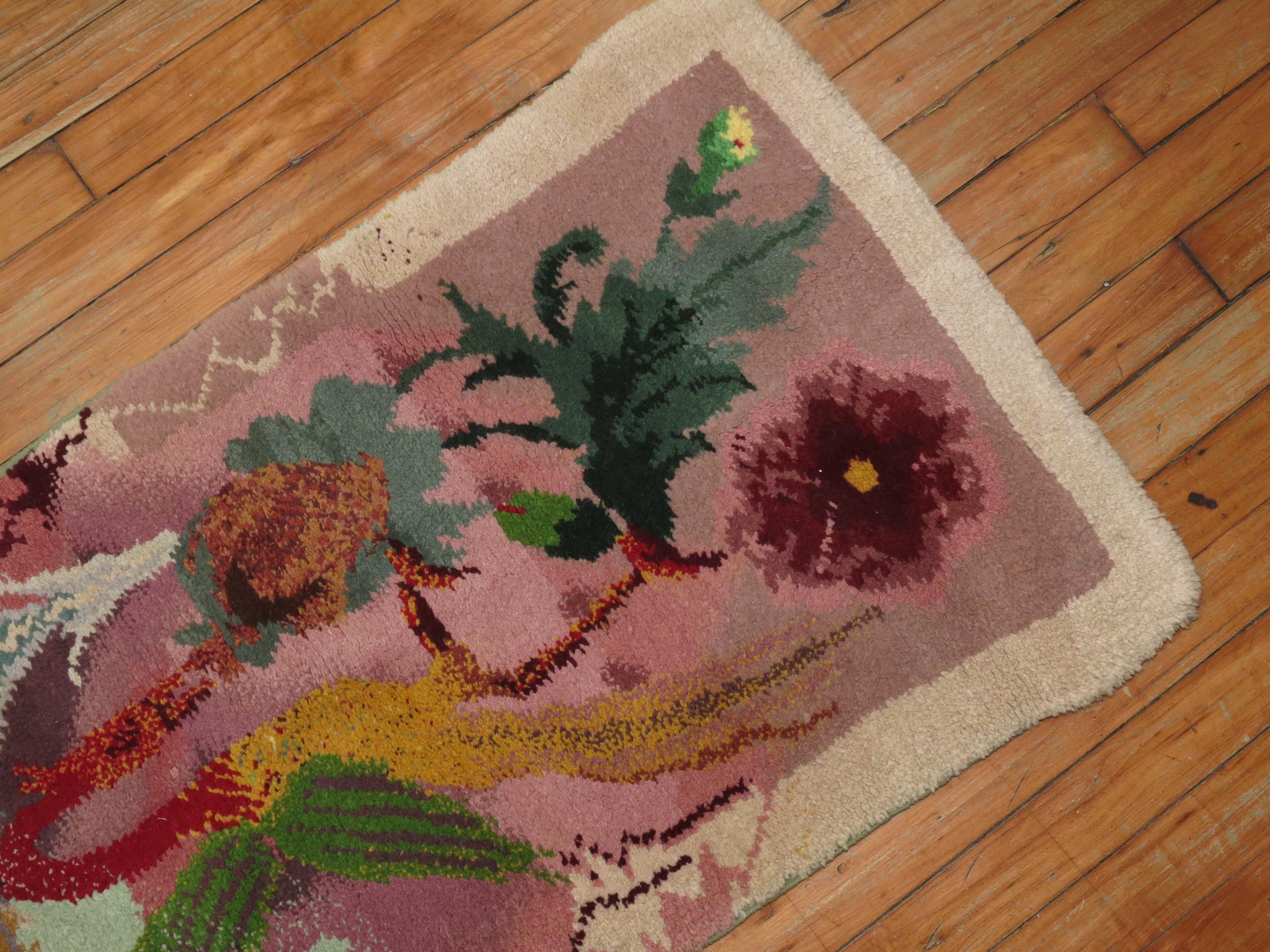 Marvelous small Swedish Rya rug from the middle of the 20th century.

 Swedish Rya rugs are extremely colorful, lovely and quite chic and each have itheir own character to them. They tend to have thicker shaggy piles which were meticulously
