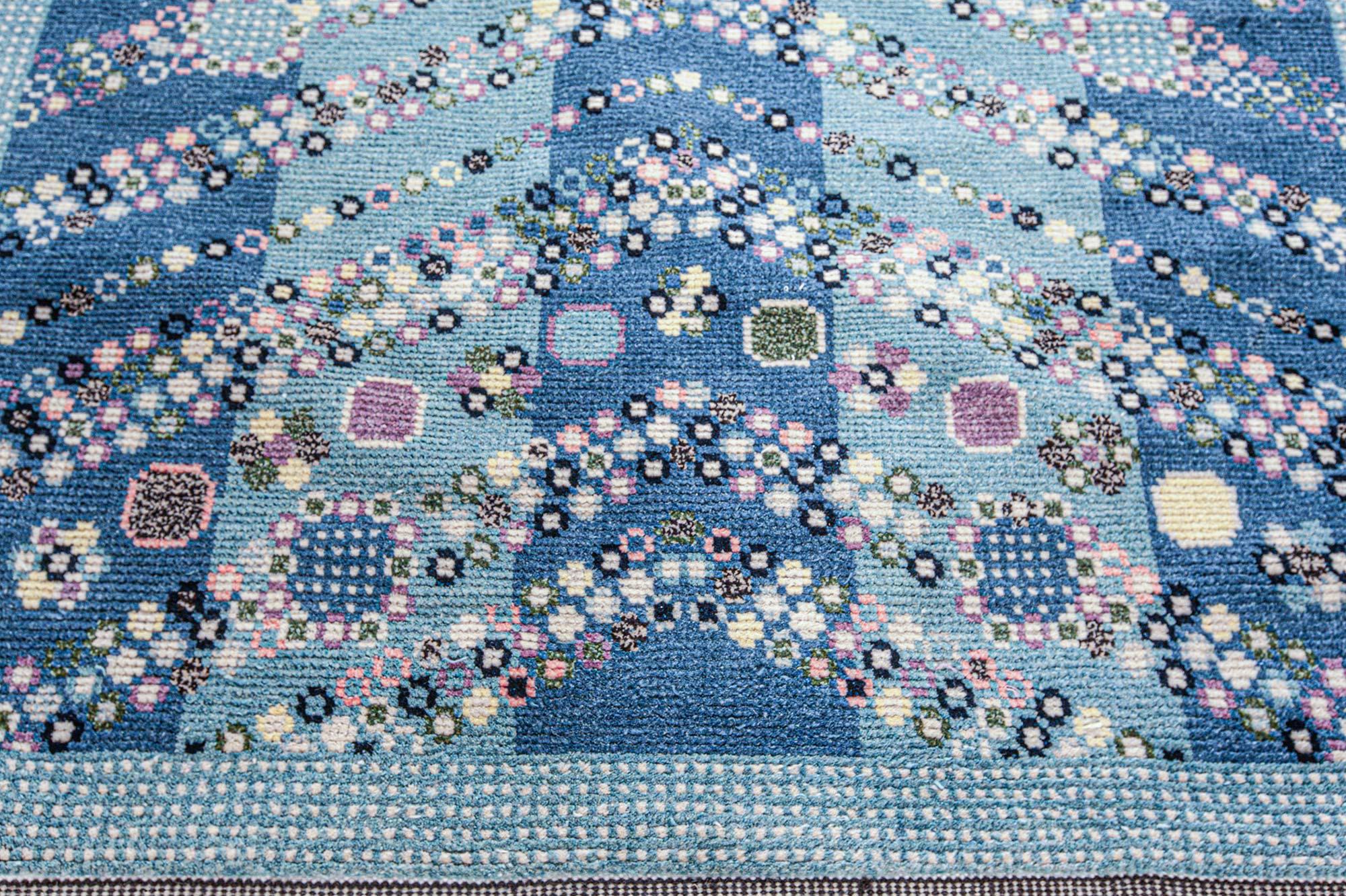 Hand-Knotted Swedish Rya Style Rug in Jewel Tones by Doris Leslie Blau For Sale