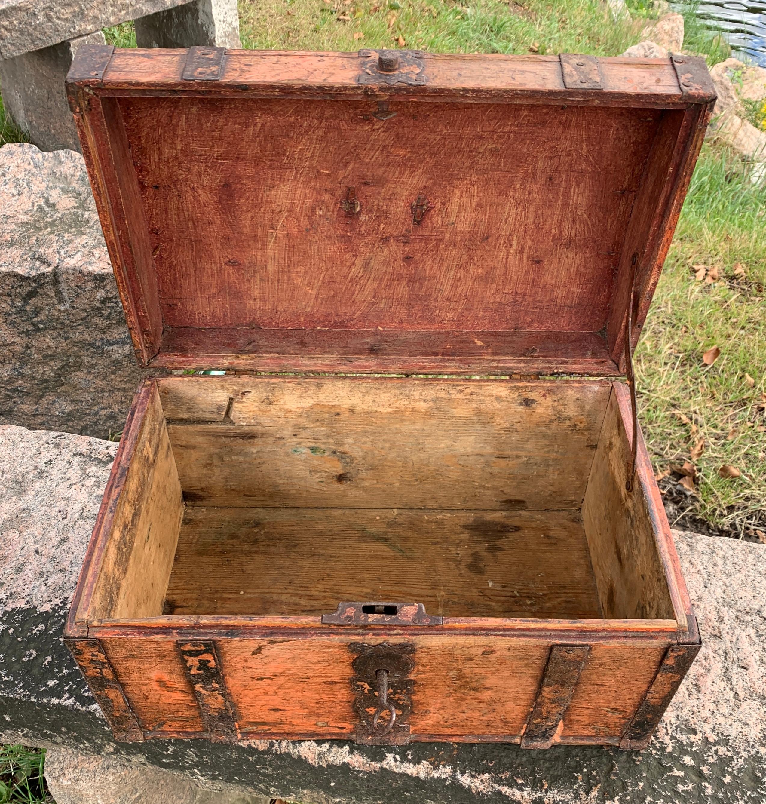 Swedish Salmon Pink 18th Century Wooden Folk Art Box 3