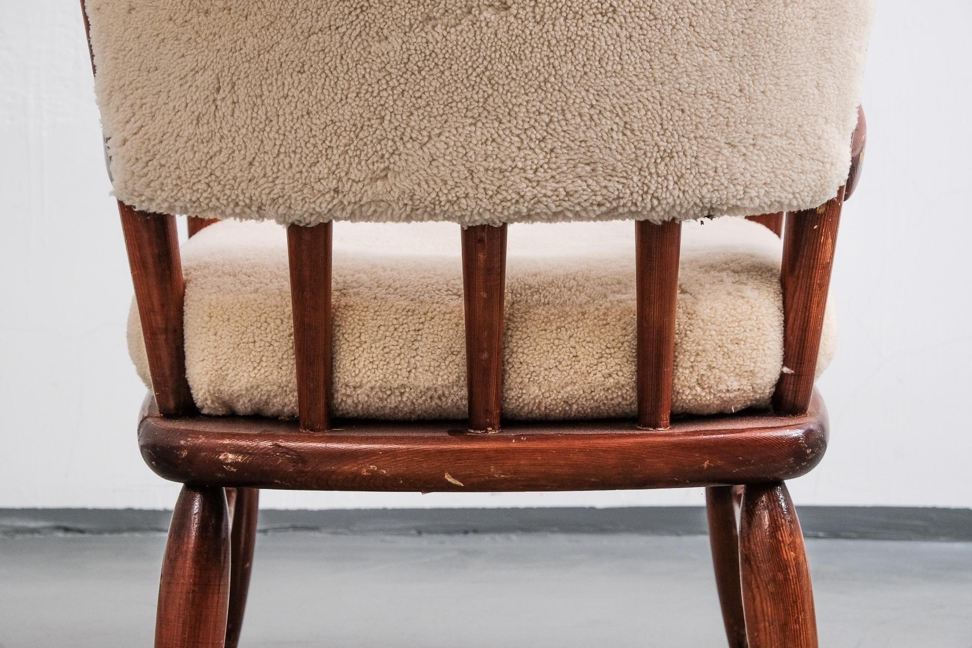 Fabric Swedish 'Säter' Pine Lounge Chair by Gunnar Göperts, 1940s