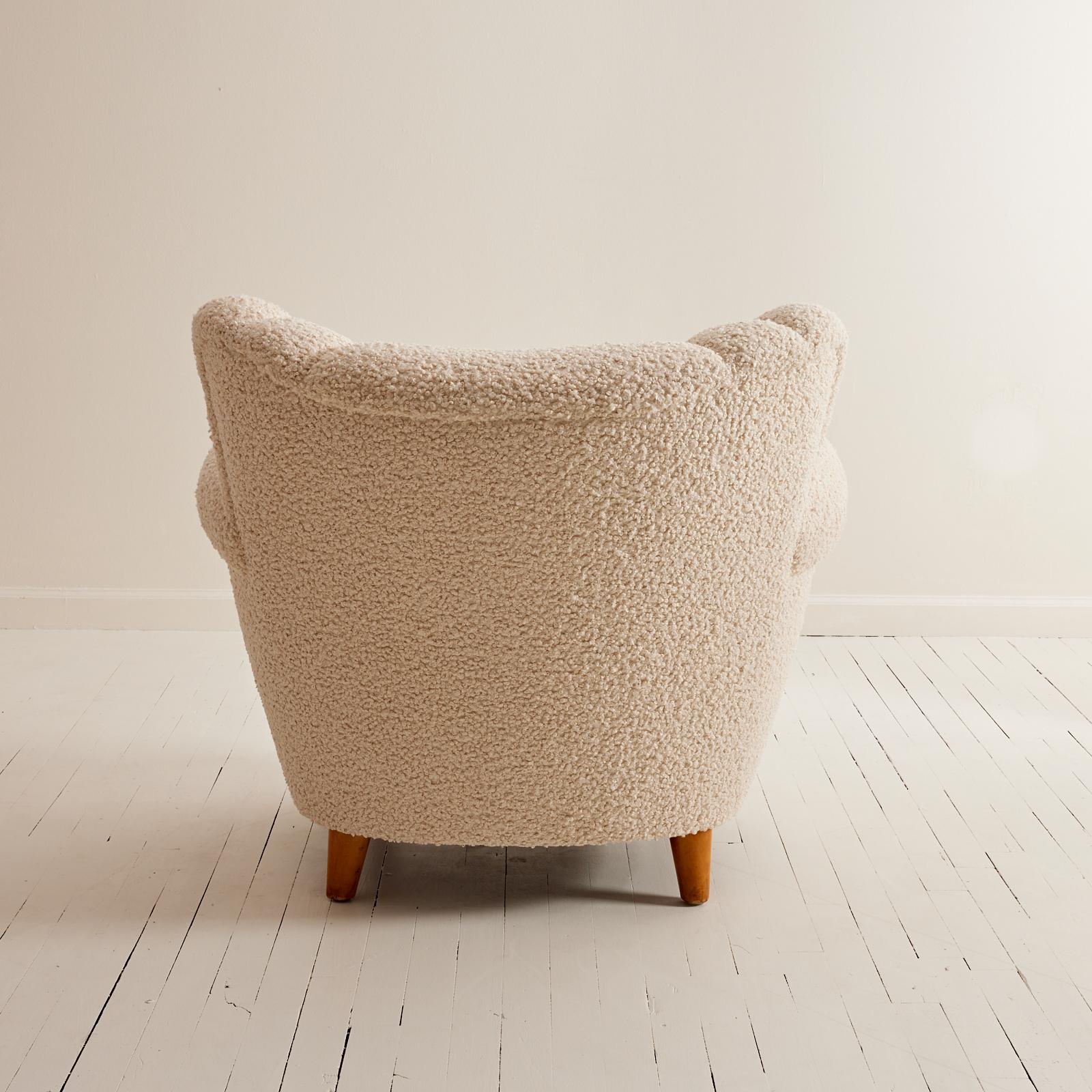 20th Century Swedish Scandinavian 1940's Wingback Chair in Sherpa Boucle