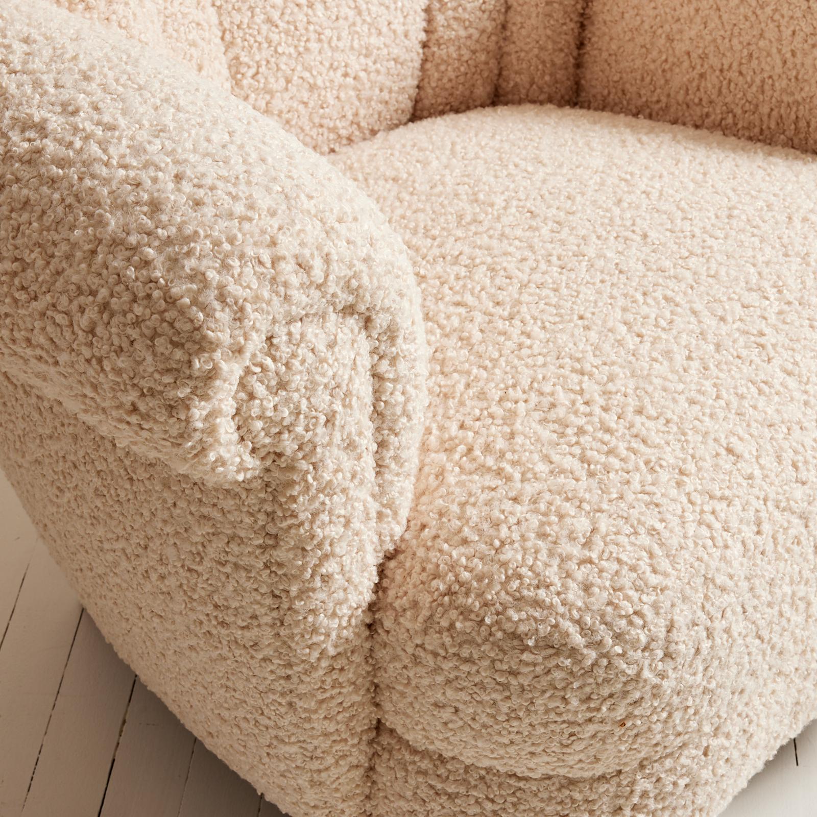 Swedish Scandinavian 1940's Wingback Chair in Sherpa Boucle 1