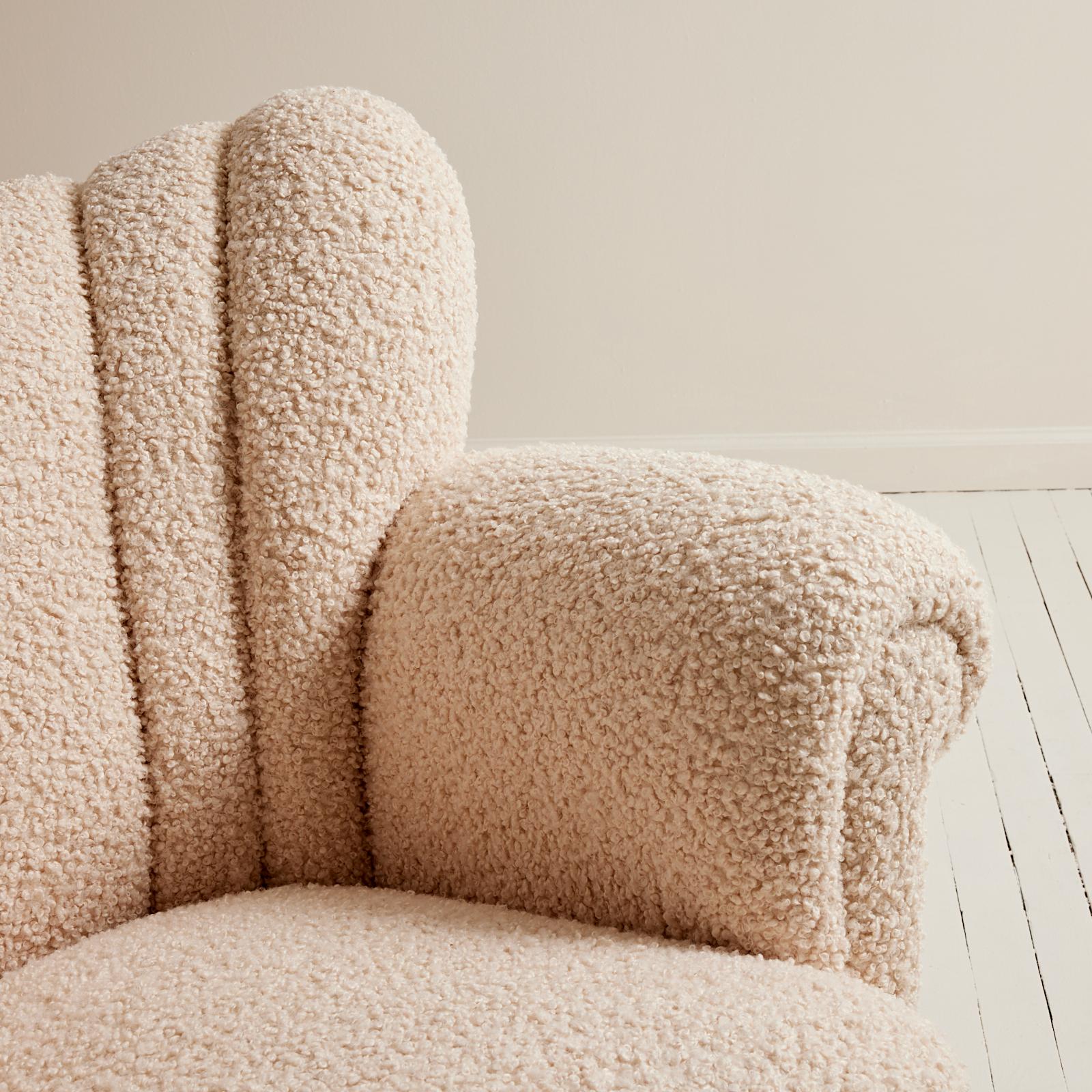Swedish Scandinavian 1940's Wingback Chair in Sherpa Boucle 2