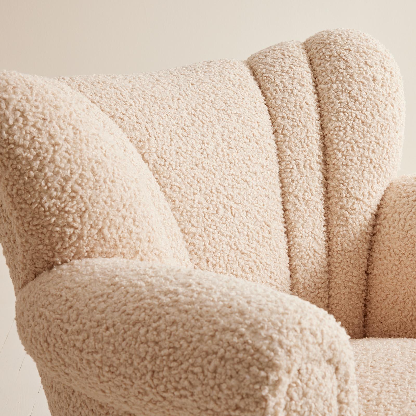 Swedish Scandinavian 1940's Wingback Chair in Sherpa Boucle 3