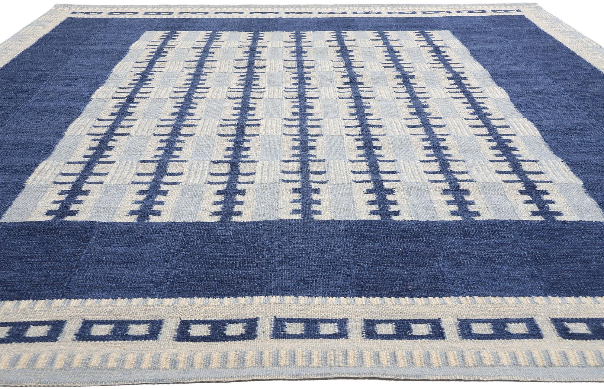 Scandinavian Modern Swedish Scandinavian Blue Kilim Rug Inspired by Irma Kronlund For Sale