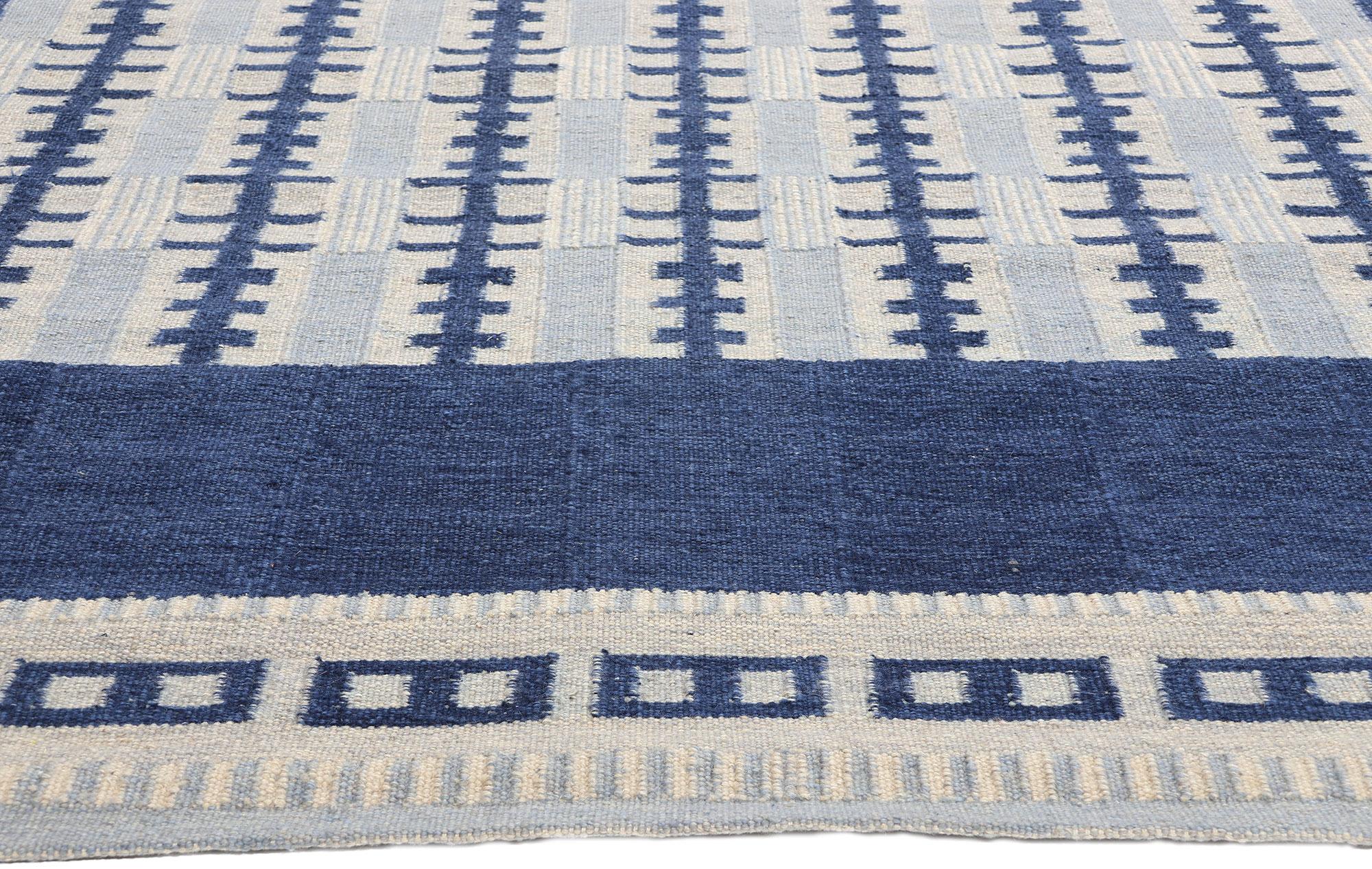 Indian Swedish Scandinavian Blue Kilim Rug Inspired by Irma Kronlund For Sale