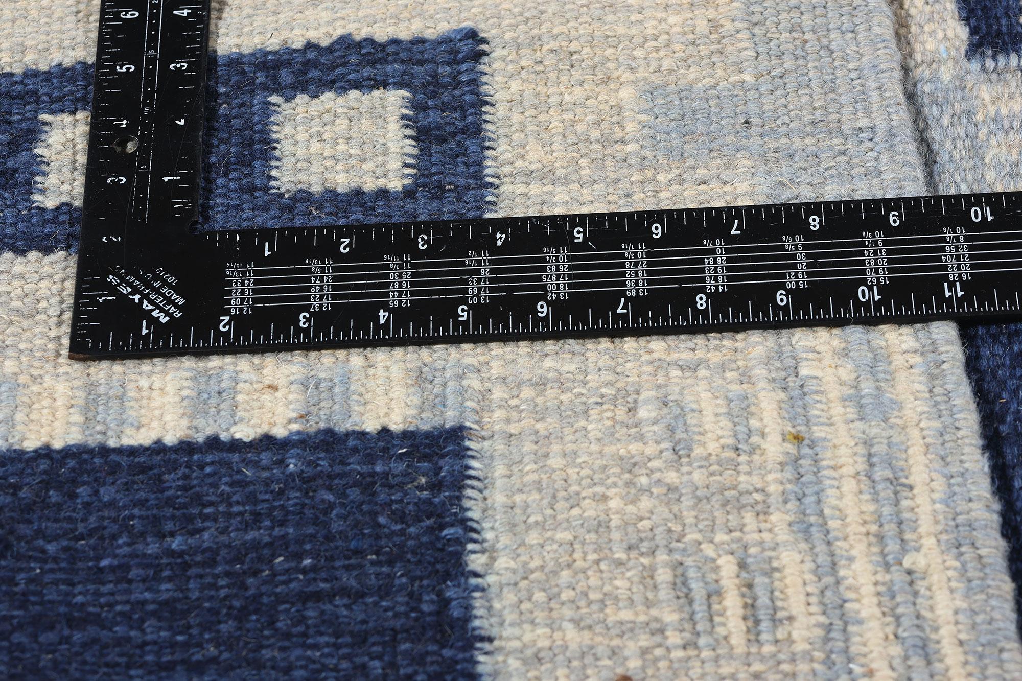 Swedish Scandinavian Blue Kilim Rug Inspired by Irma Kronlund In New Condition For Sale In Dallas, TX
