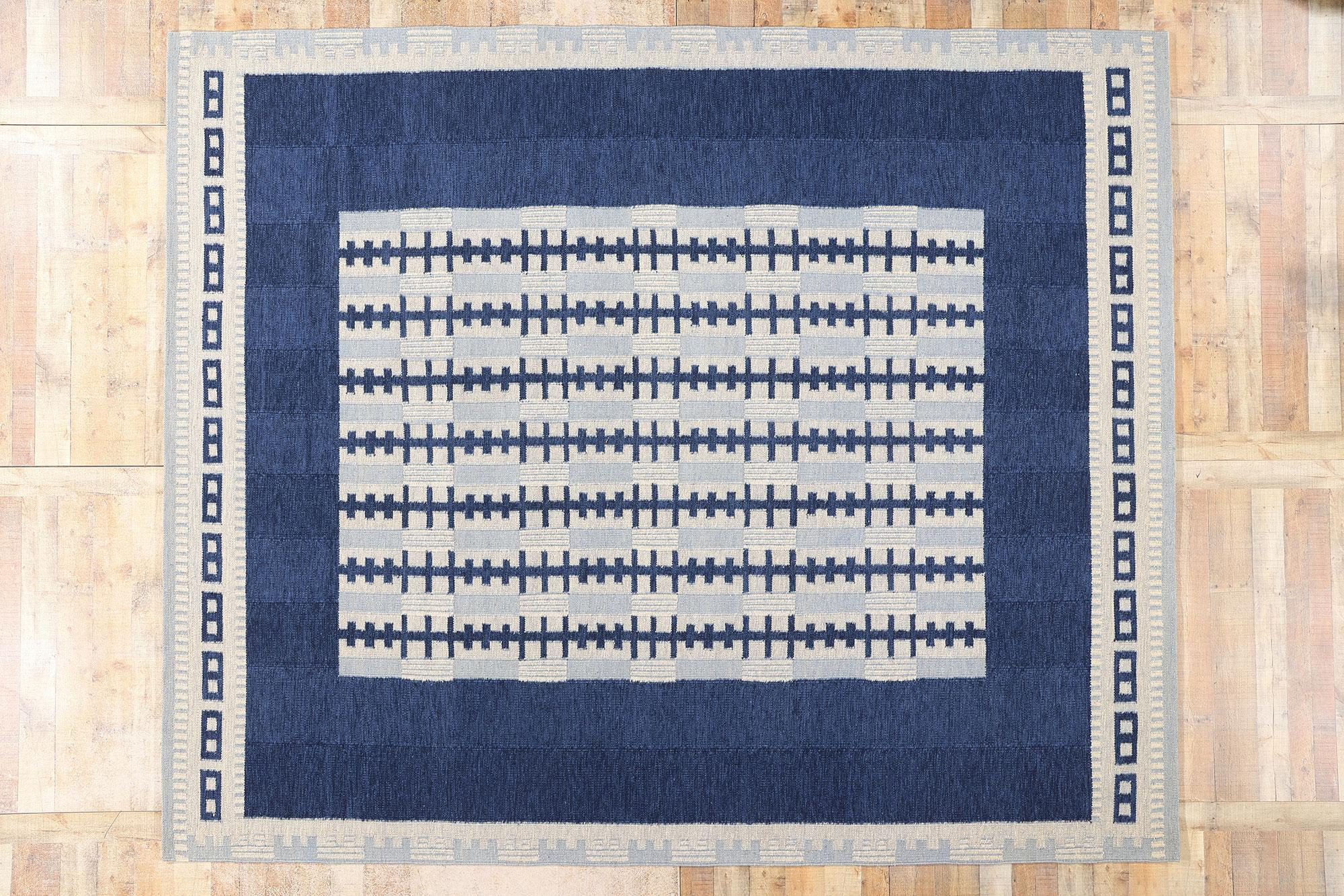 Swedish Scandinavian Blue Kilim Rug Inspired by Irma Kronlund For Sale 1