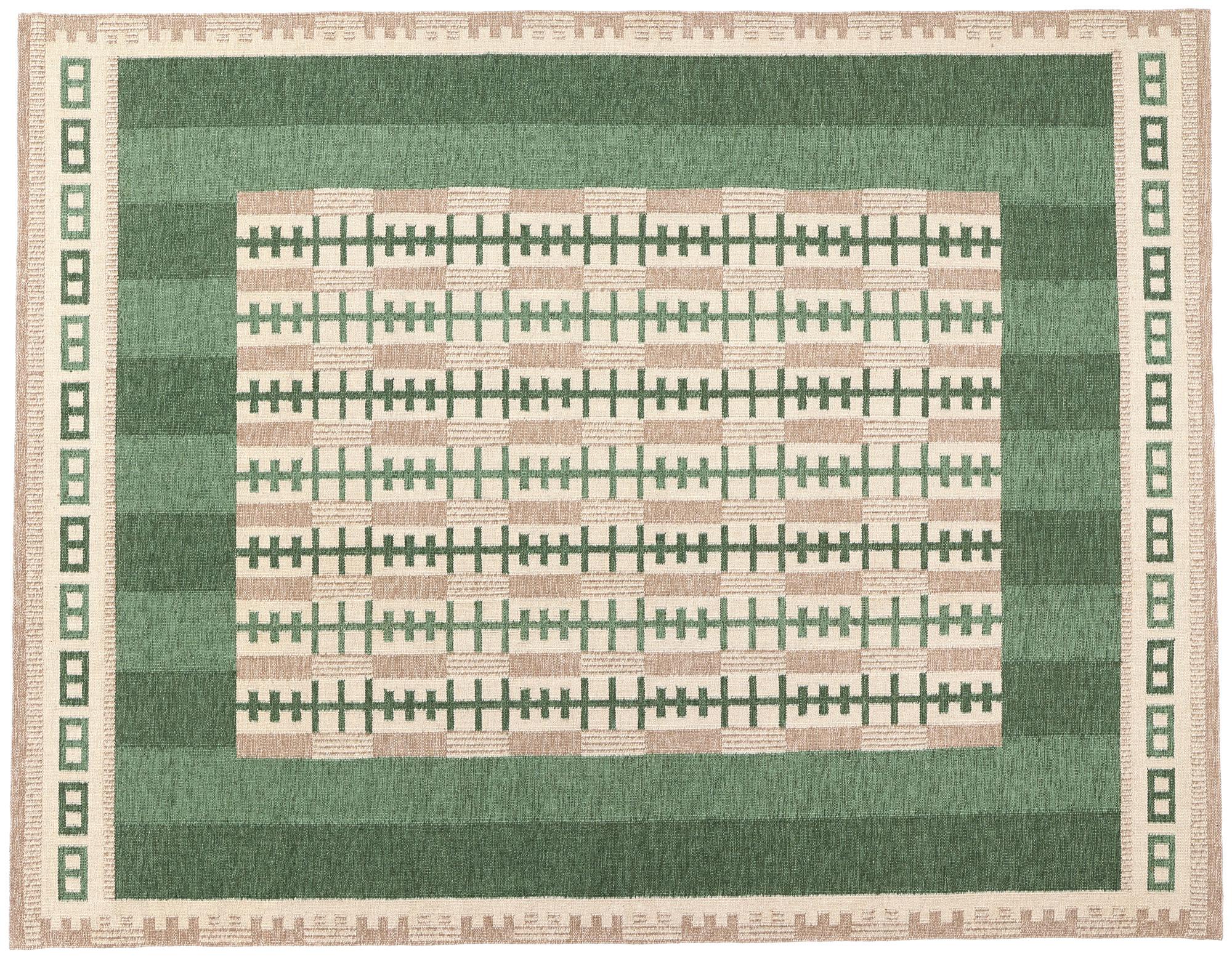 Alfombra Kilim Verde Escandinava Sueca Inspirada por Irma Kronlund en venta 2