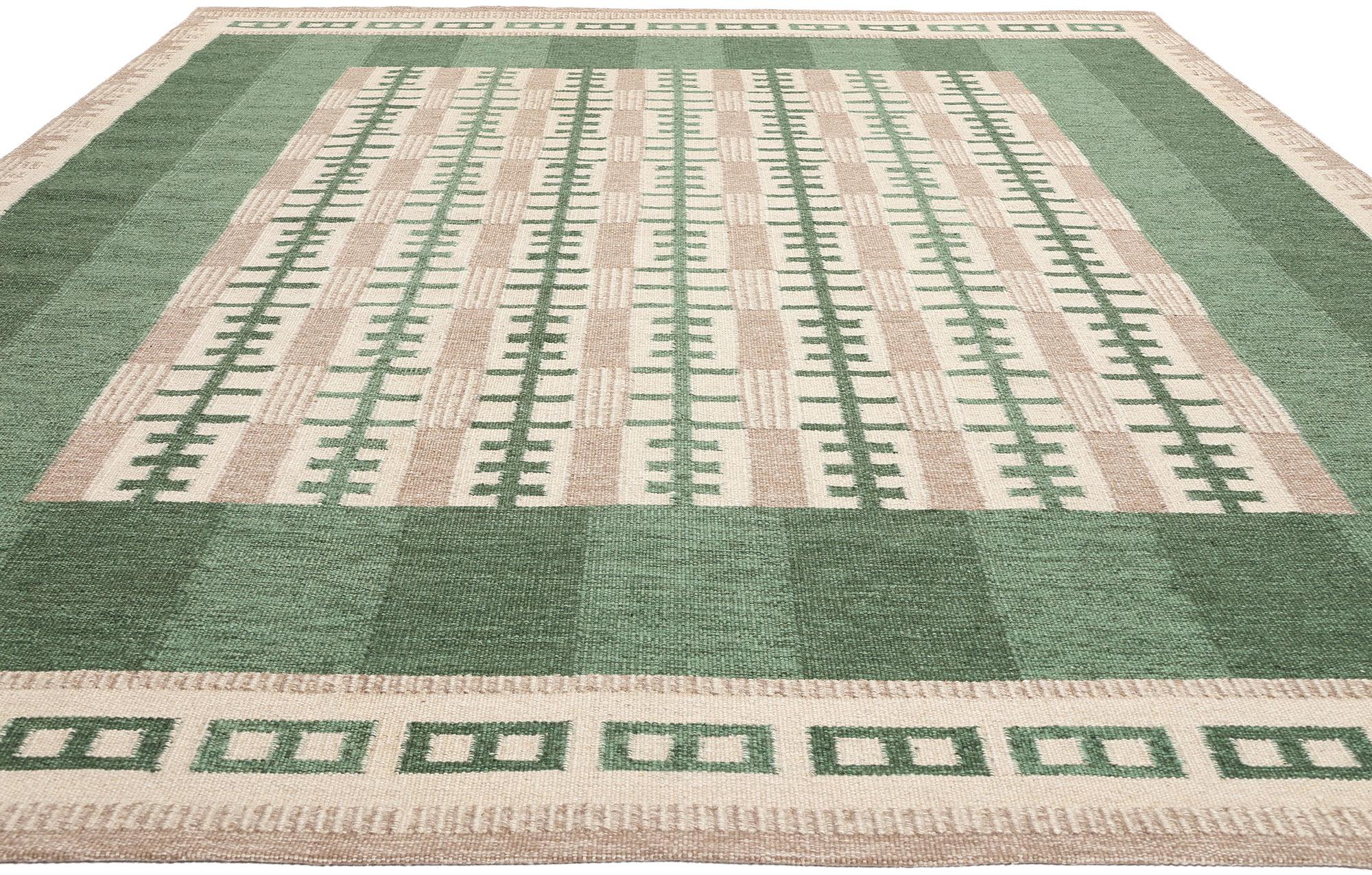 Alfombra Kilim Verde Escandinava Sueca Inspirada por Irma Kronlund Escandinavo moderno en venta