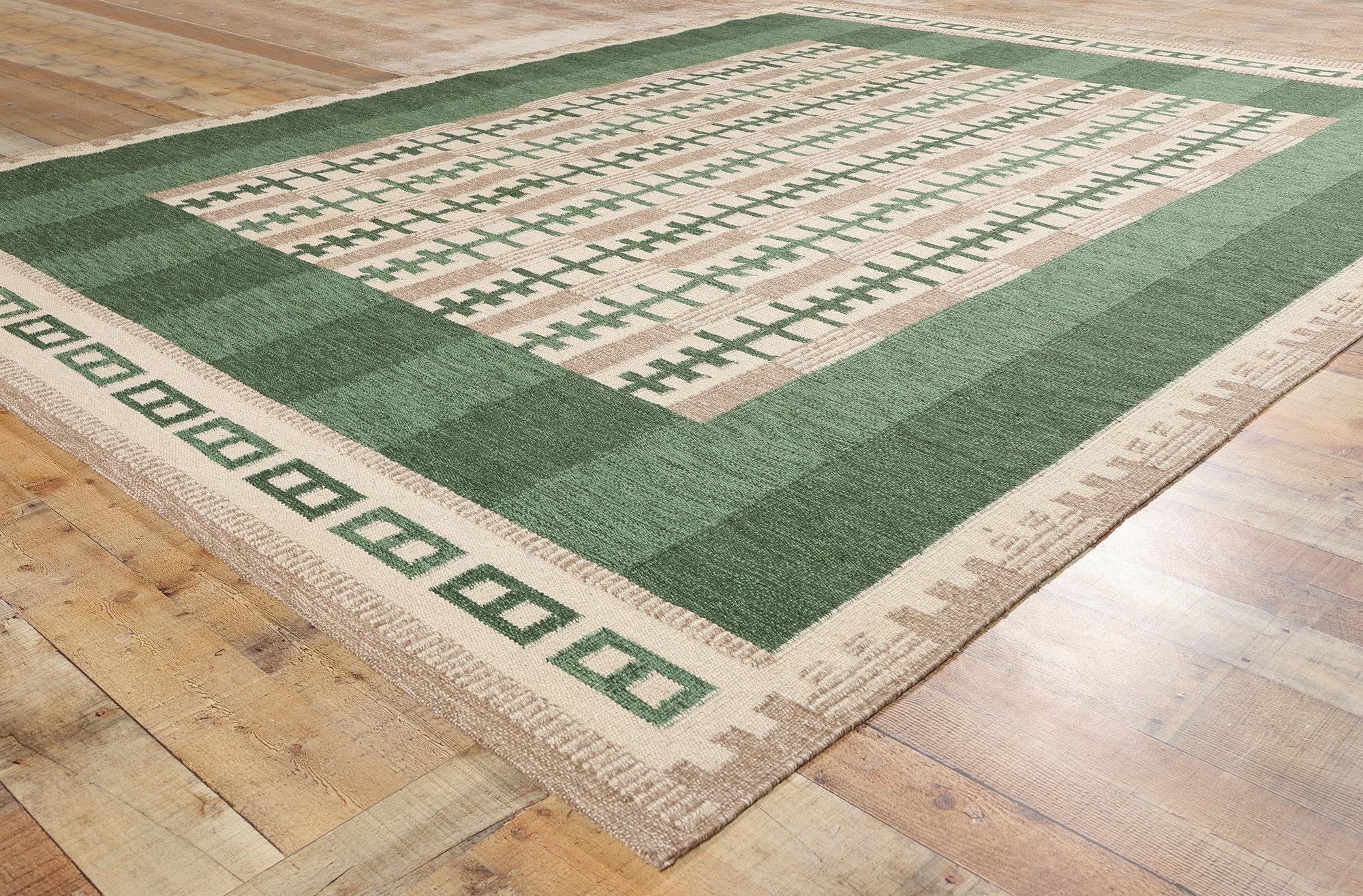 Alfombra Kilim Verde Escandinava Sueca Inspirada por Irma Kronlund Siglo XXI y contemporáneo en venta