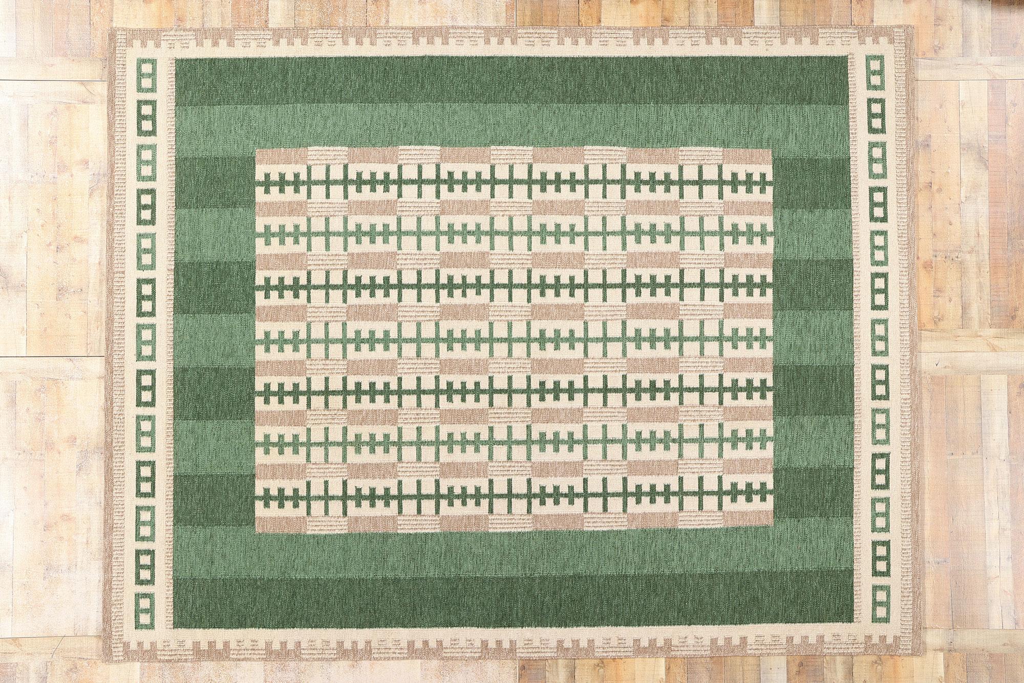 Alfombra Kilim Verde Escandinava Sueca Inspirada por Irma Kronlund en venta 1