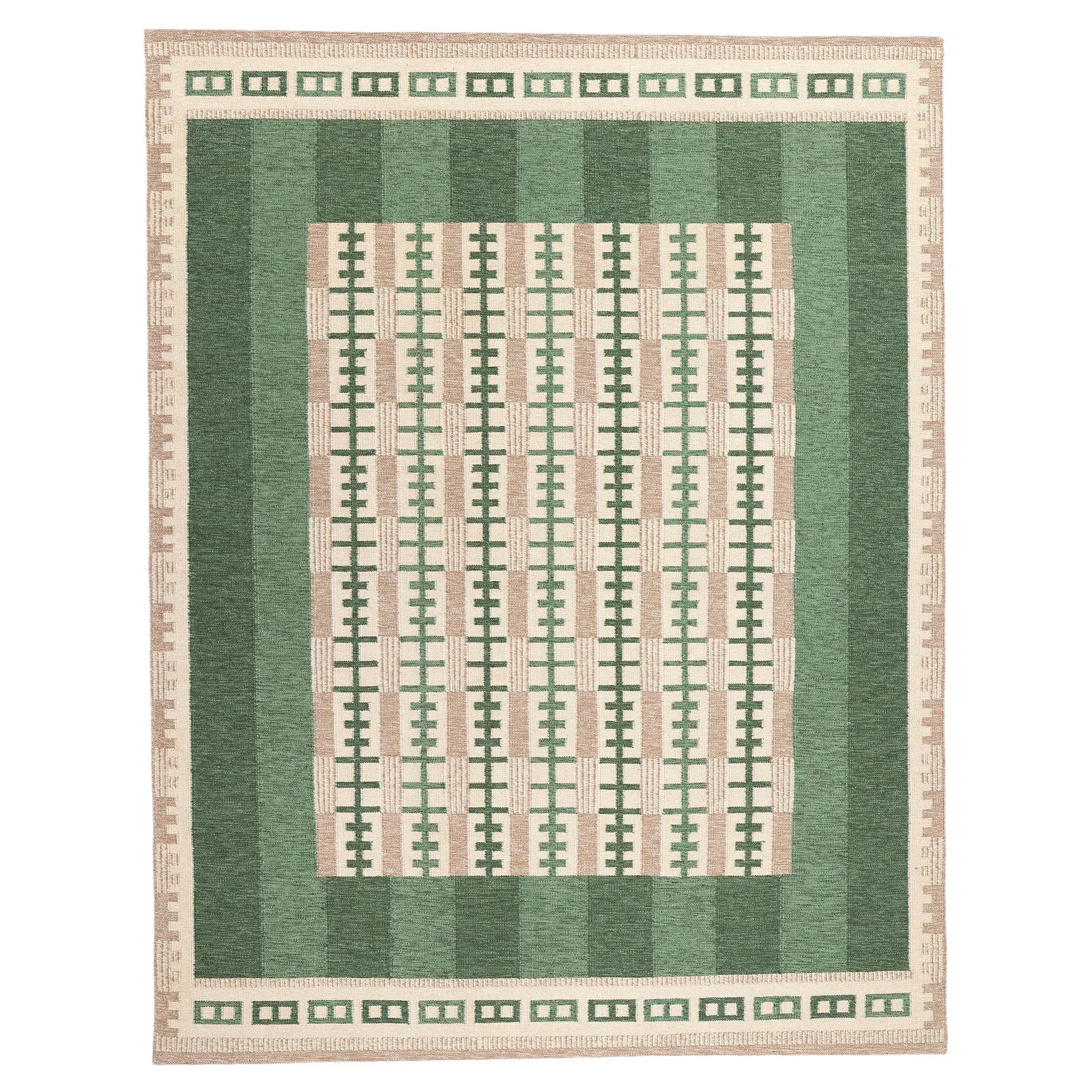Alfombra Kilim Verde Escandinava Sueca Inspirada por Irma Kronlund