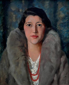 Portrait of a Woman in a Fur Collar, 20th Century Swedish Portrait