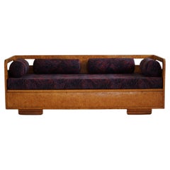 Swedish Sculptural Art Deco Daybed / Sofa in Burl Wood, Reupholstered, 1940s