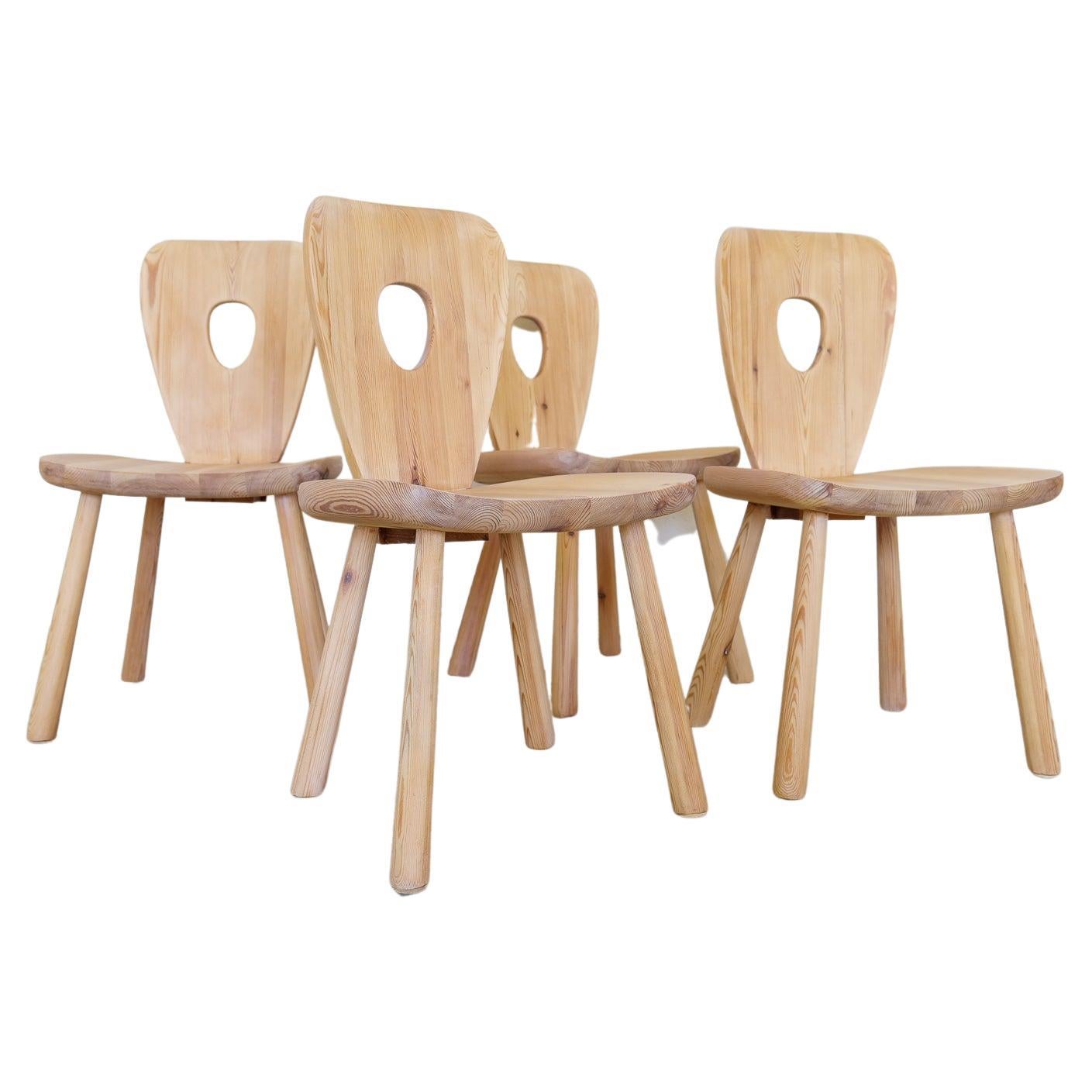Swedish Sculptural Dining Chairs in Pine Bo Fjaestad, Sweden 1930s