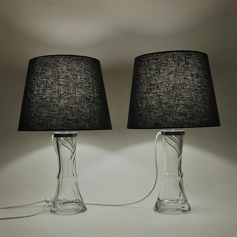 Scandinavian Modern Swedish Sculptural Glass Table Lamp Pair by Olle Alberius for Orrefors, 1960s For Sale