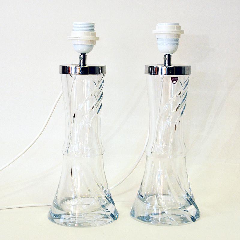 Swedish Sculptural Glass Table Lamp Pair by Olle Alberius for Orrefors, 1960s In Good Condition For Sale In Stockholm, SE